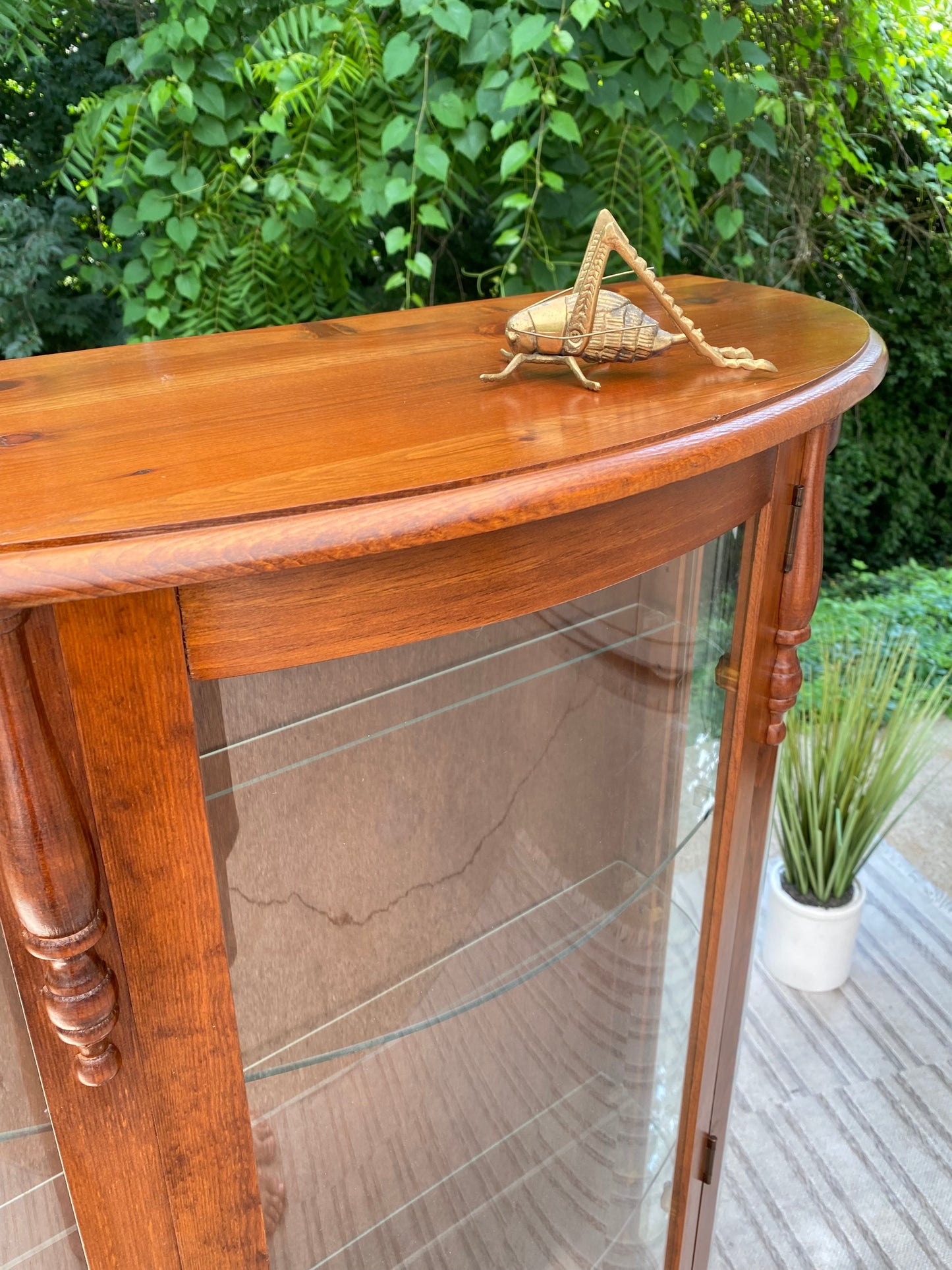 Vintage Curved Glass Curio Display Cabinet
