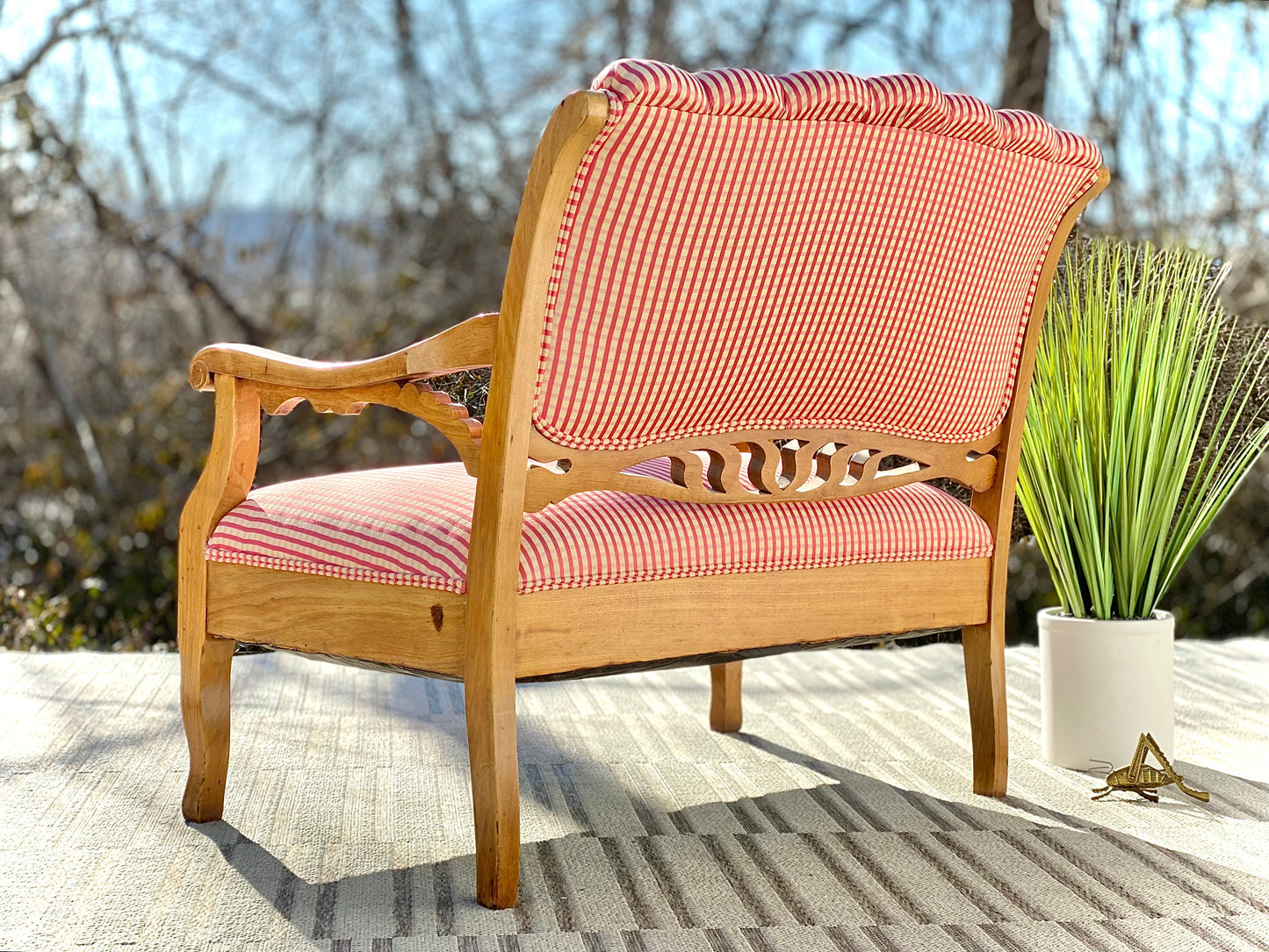 Vinage Wooden Upholstered Settee Bench