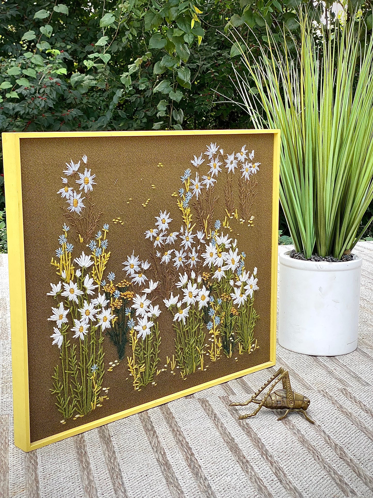 Vintage Mid Century Wood Framed Needle Point Art