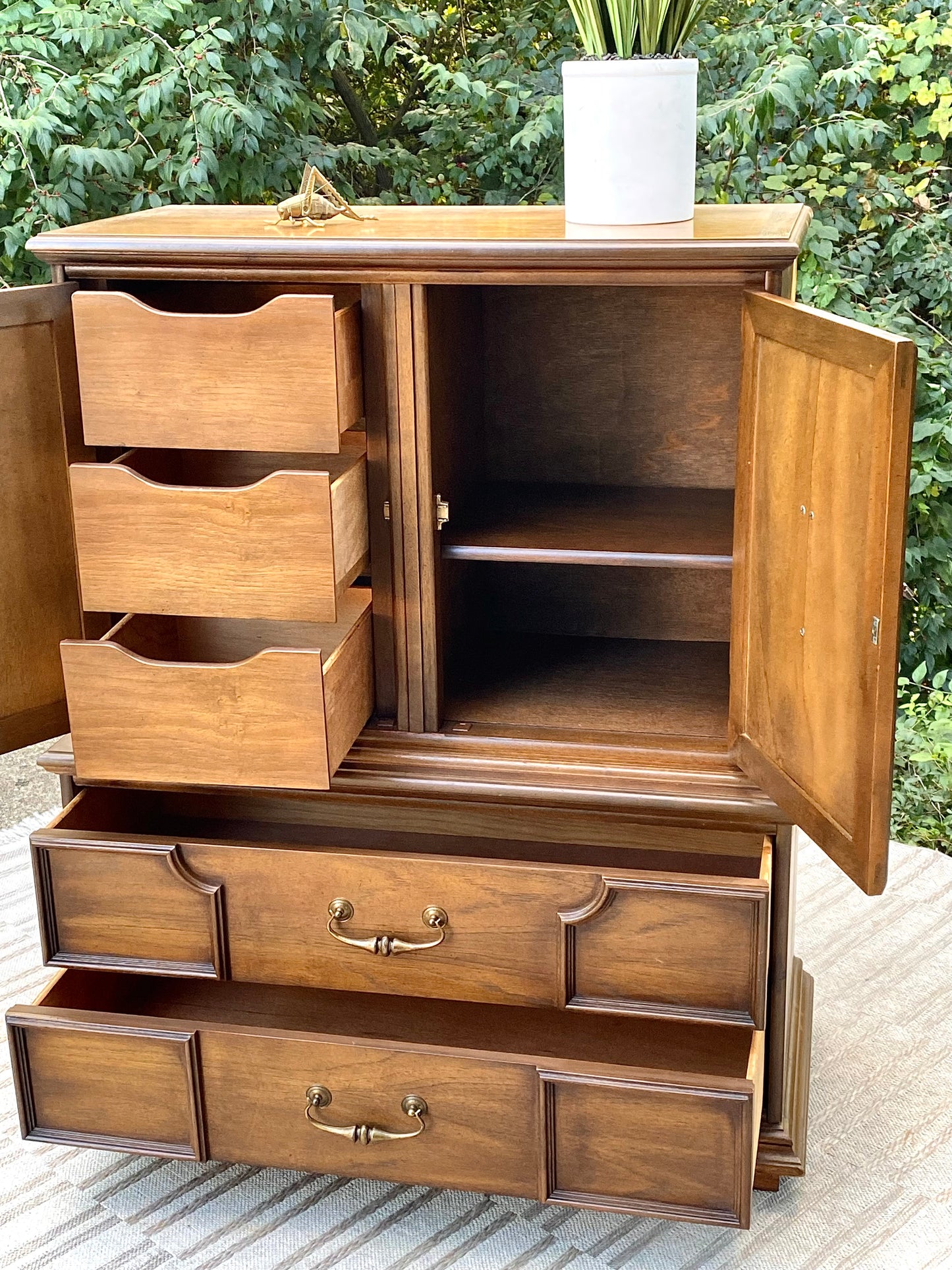 Vintage Stanley Wooden Highboy Dresser