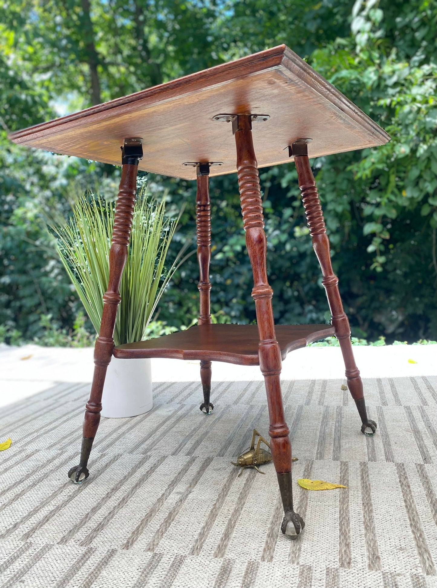 Vintage Wooden Claw Foot Plant Stand