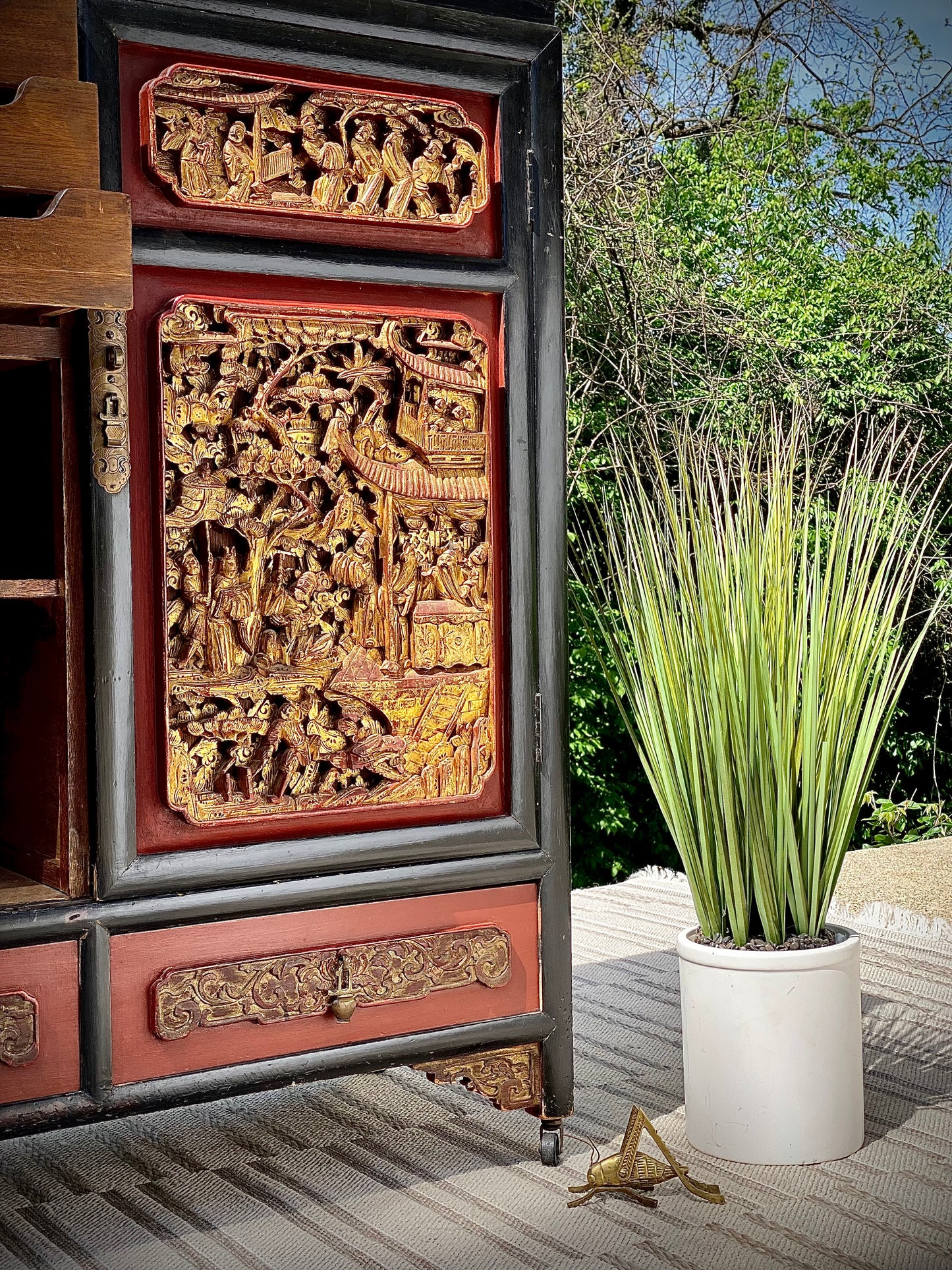 Vintage 20th Cen. Chinese Carved Wooden Accent Cabinet