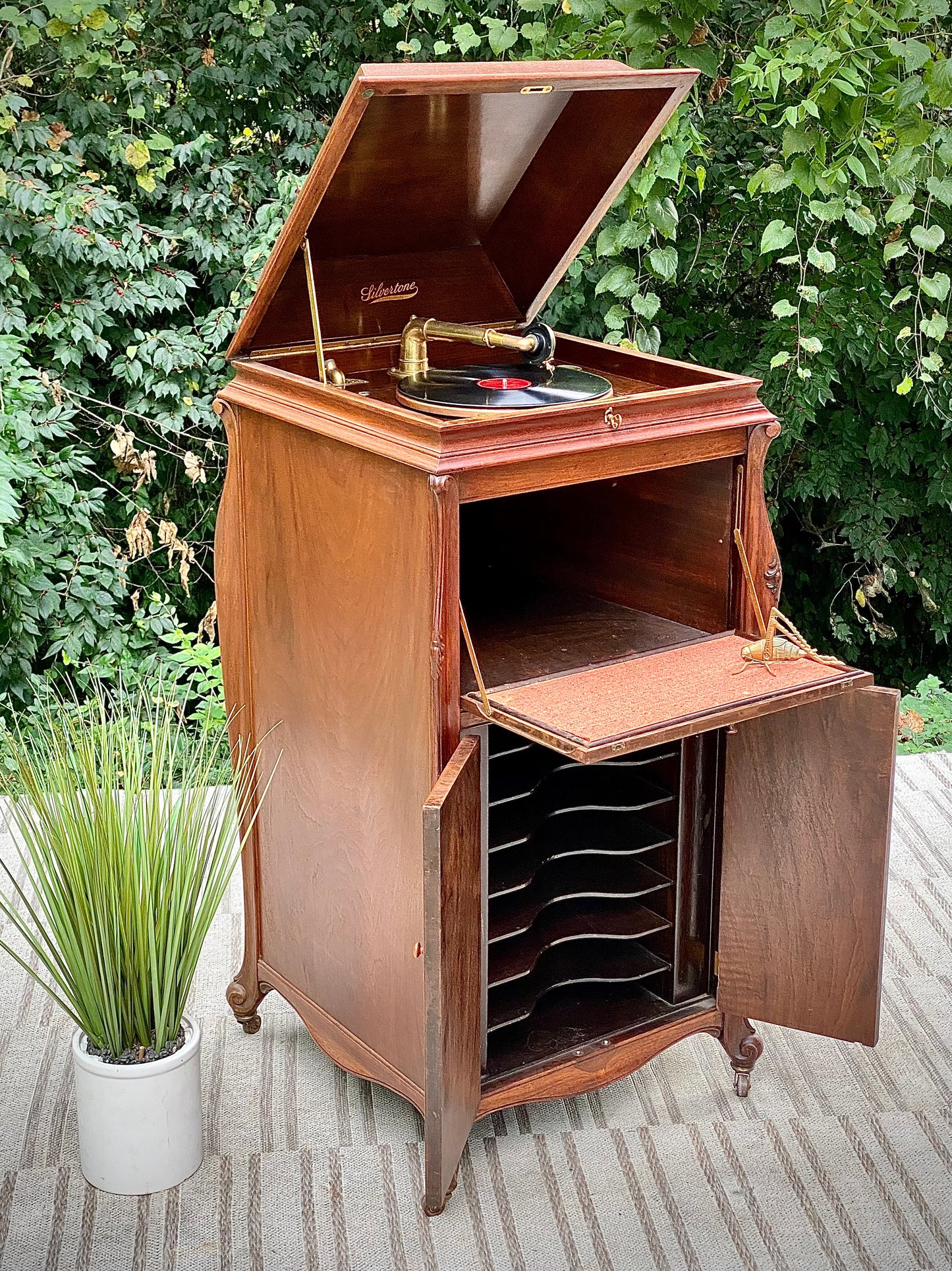 Vintage Silver Tone Victrola Phonograph Floor Model