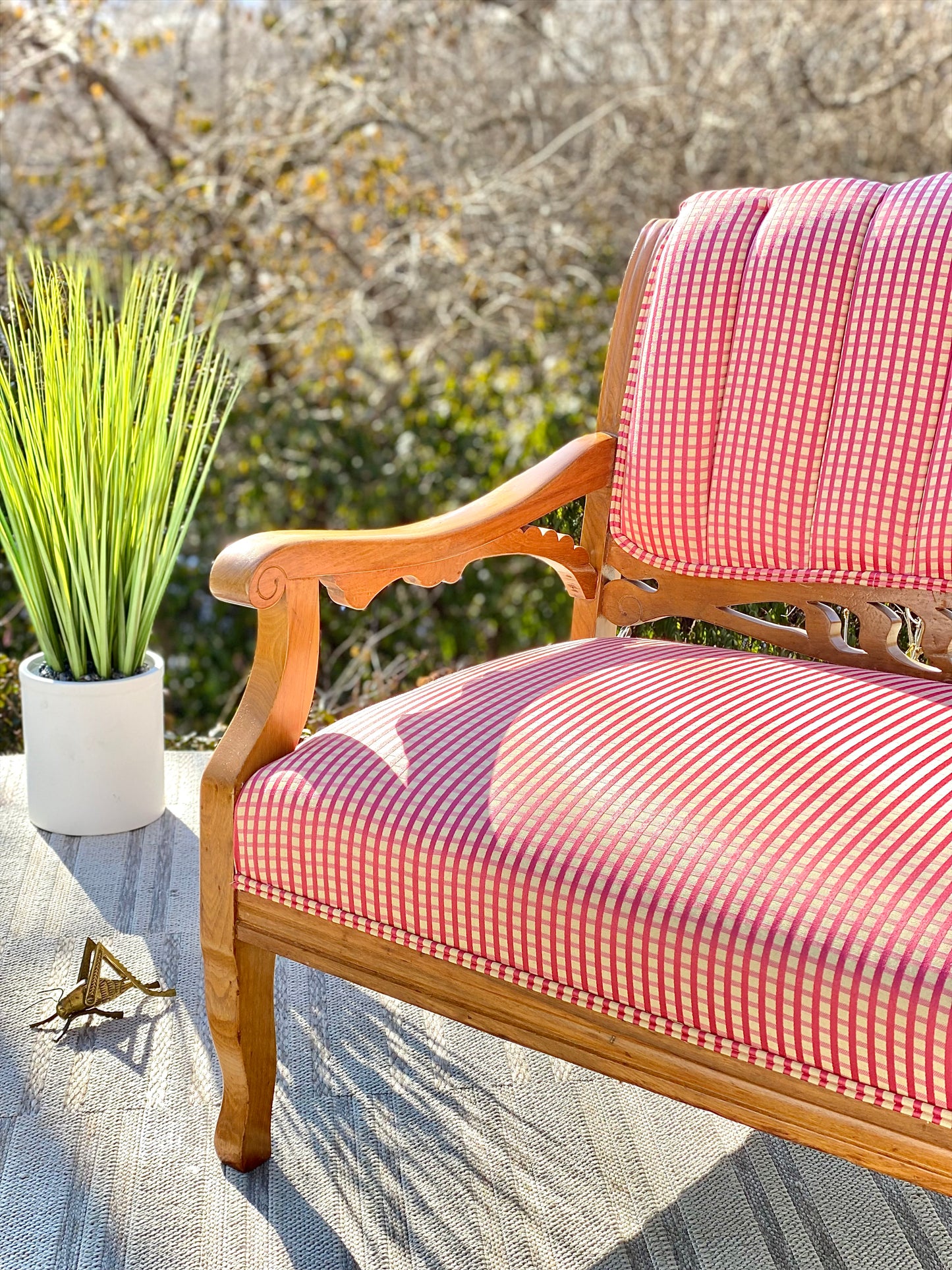 Vinage Wooden Upholstered Settee Bench