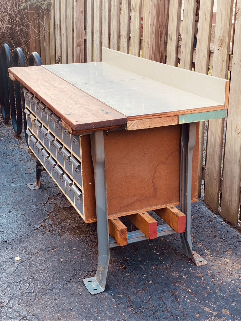 Vintage Industrial 24 Drawer Work Bench