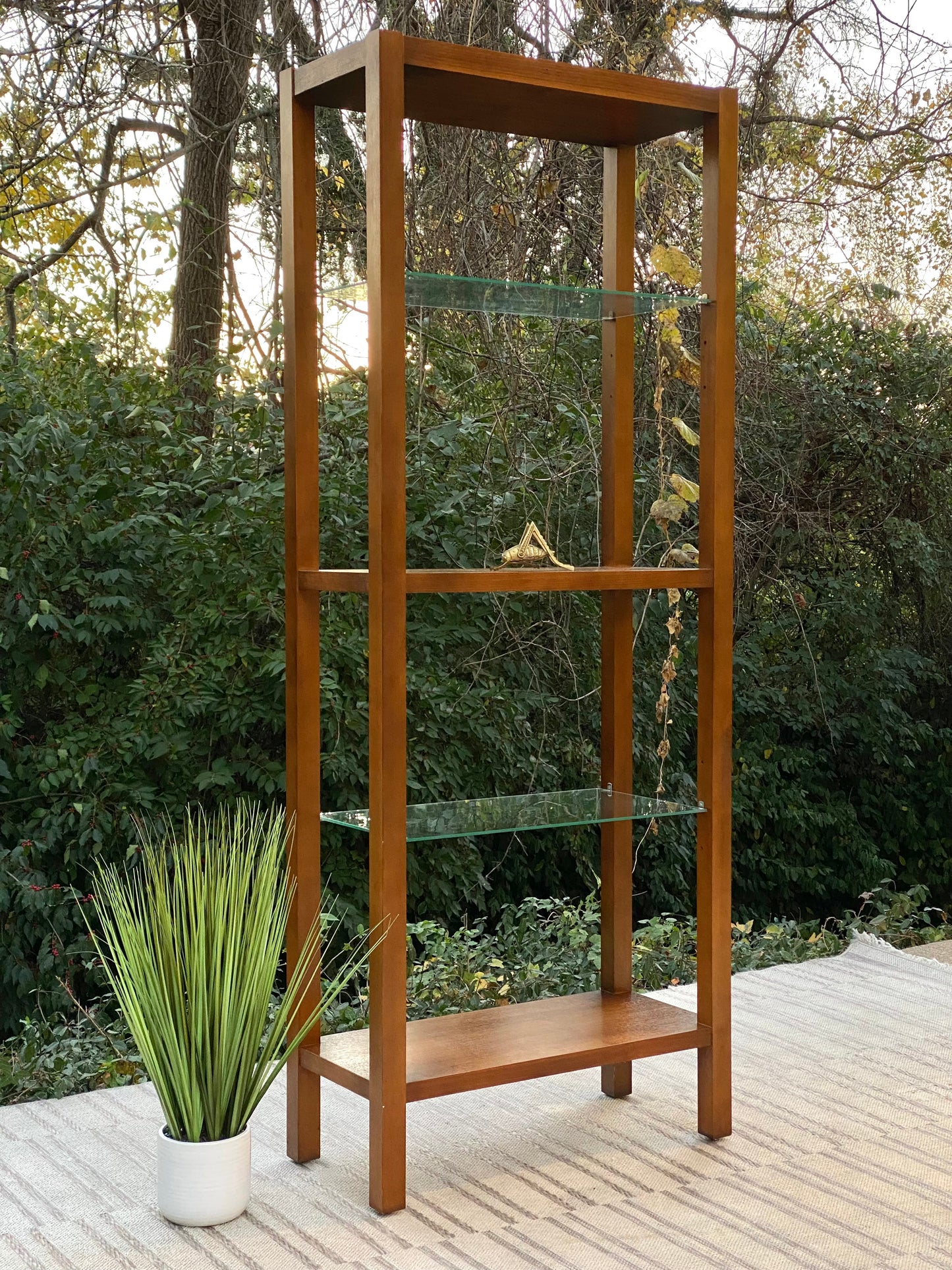 Vintage Wooden Glass 3 Tier Display Shelf