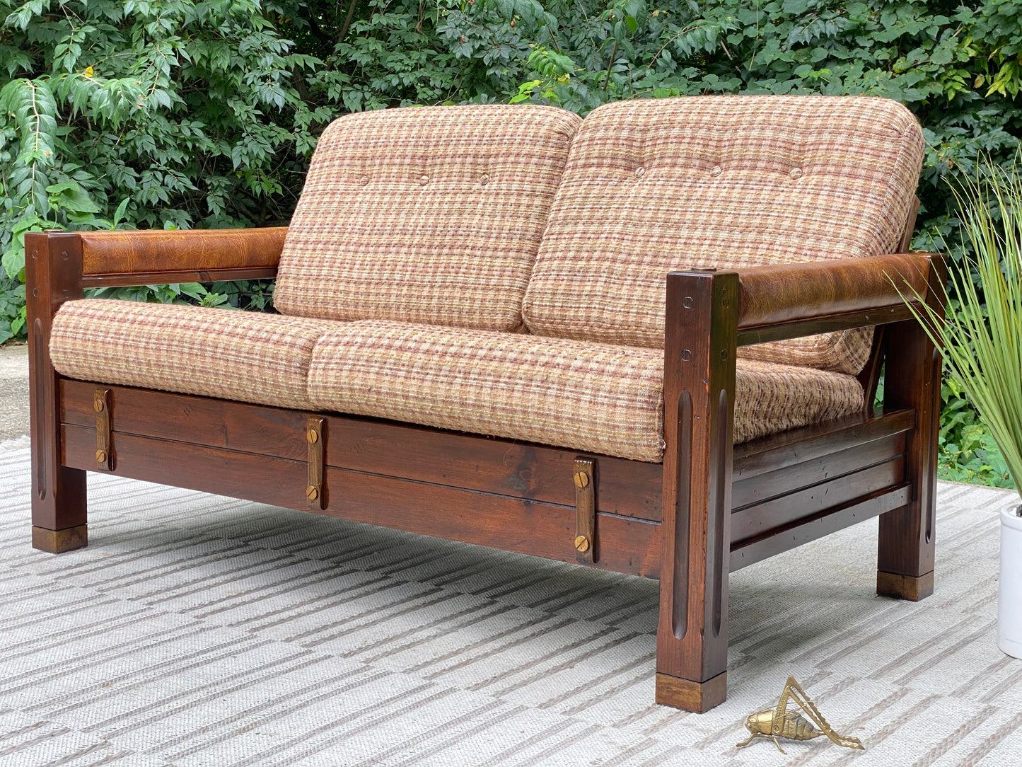 Vintage Upholstered Pine Loveseat