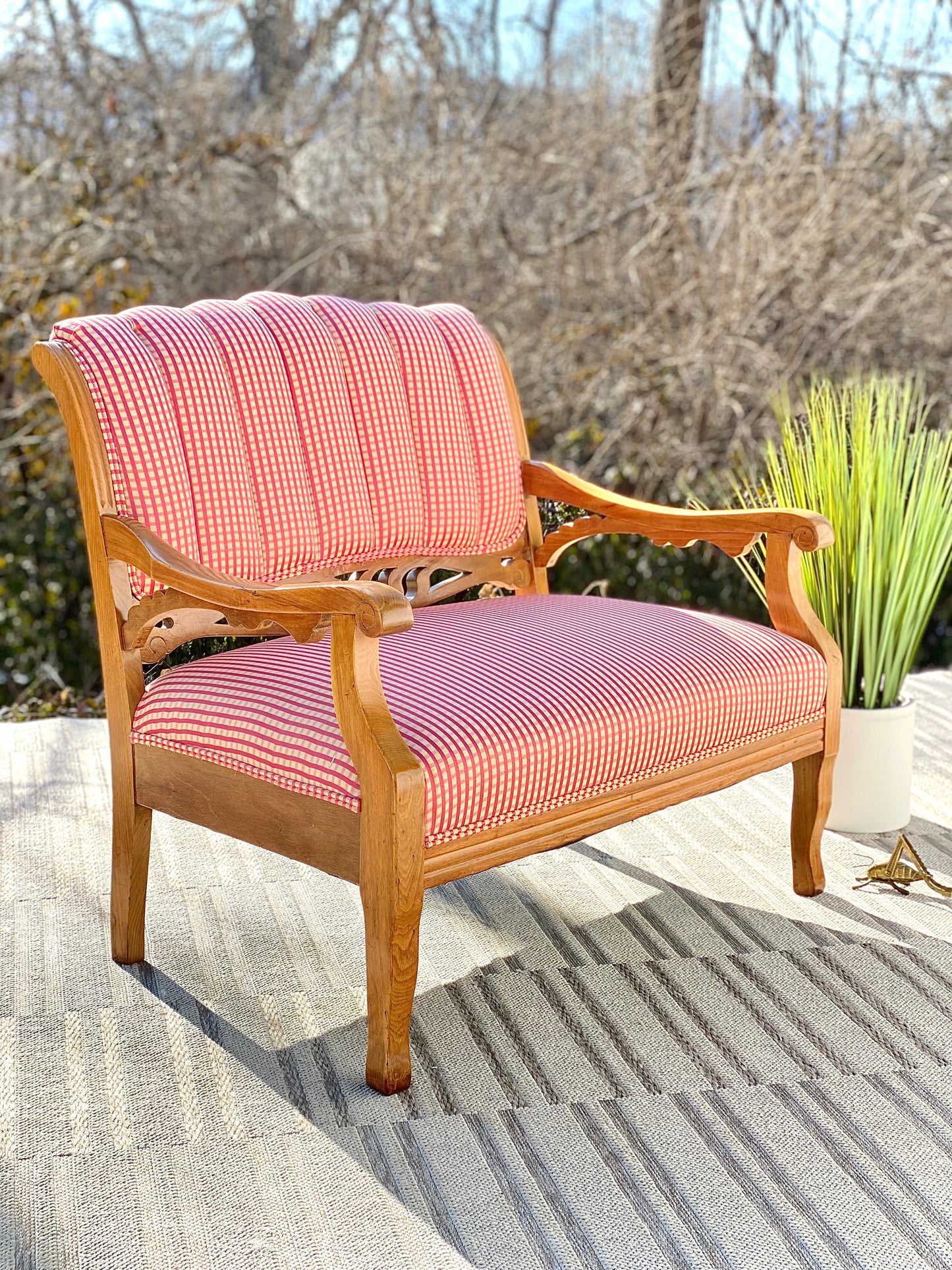 Vinage Wooden Upholstered Settee Bench