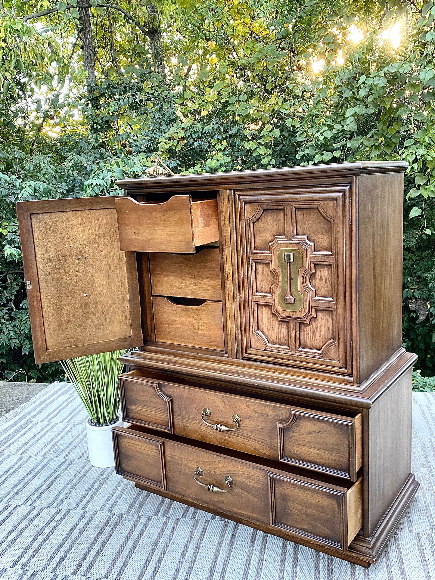 Vintage Stanley Wooden Highboy Dresser