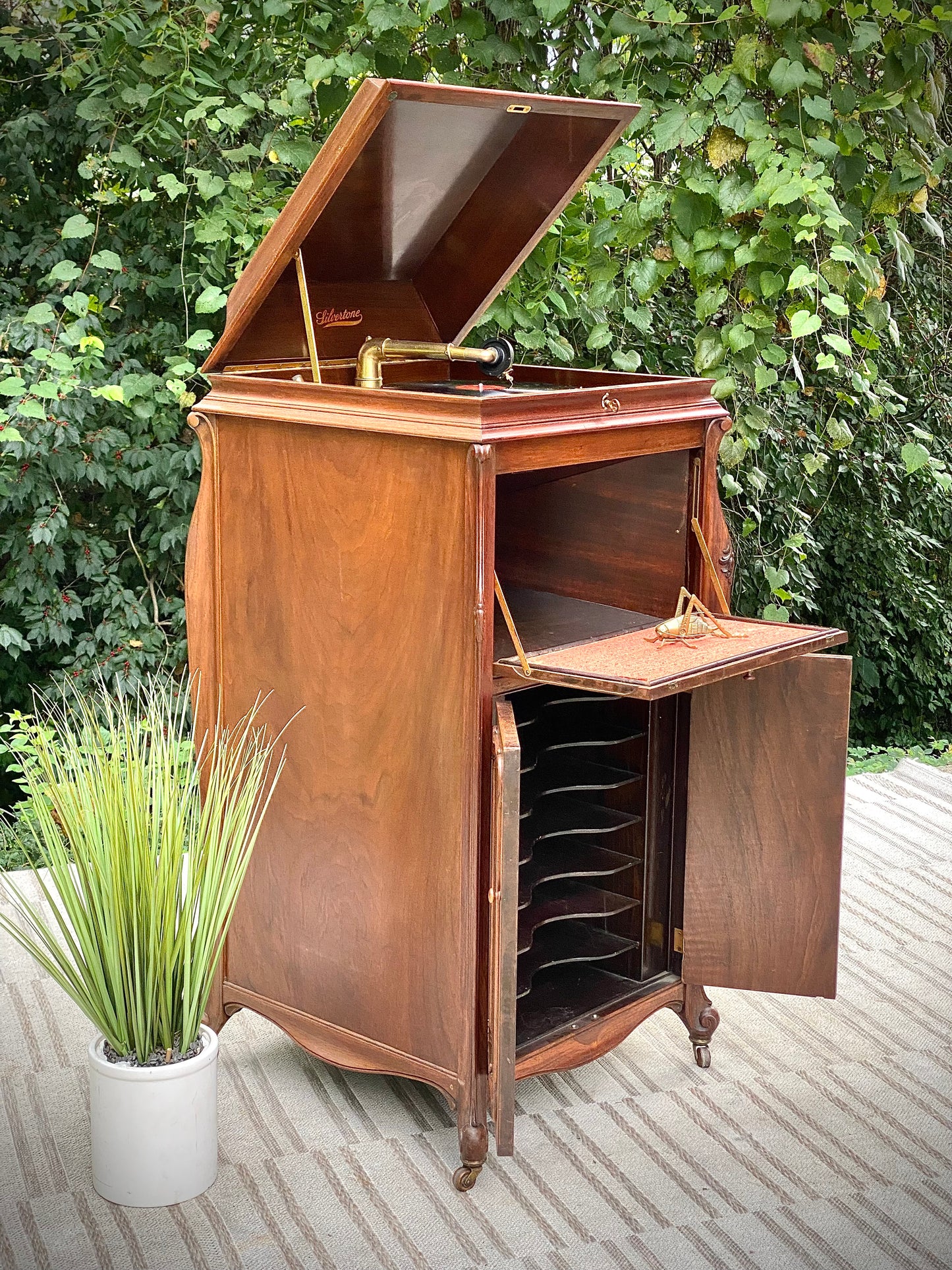 Vintage Silver Tone Victrola Phonograph Floor Model