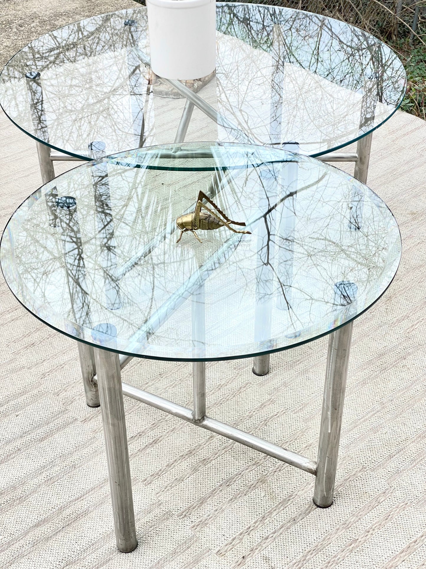 Pair of Glass Metal Tubular Tables