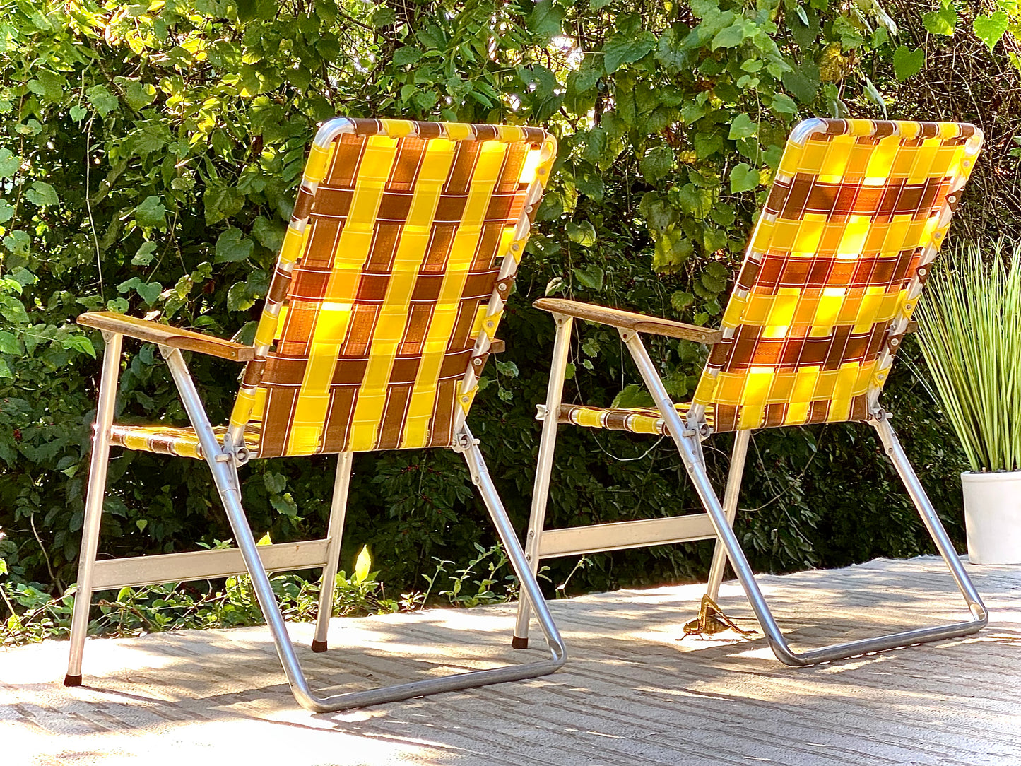 Pair of Vintage Aluminum Mesh Folding Lawn Chairs