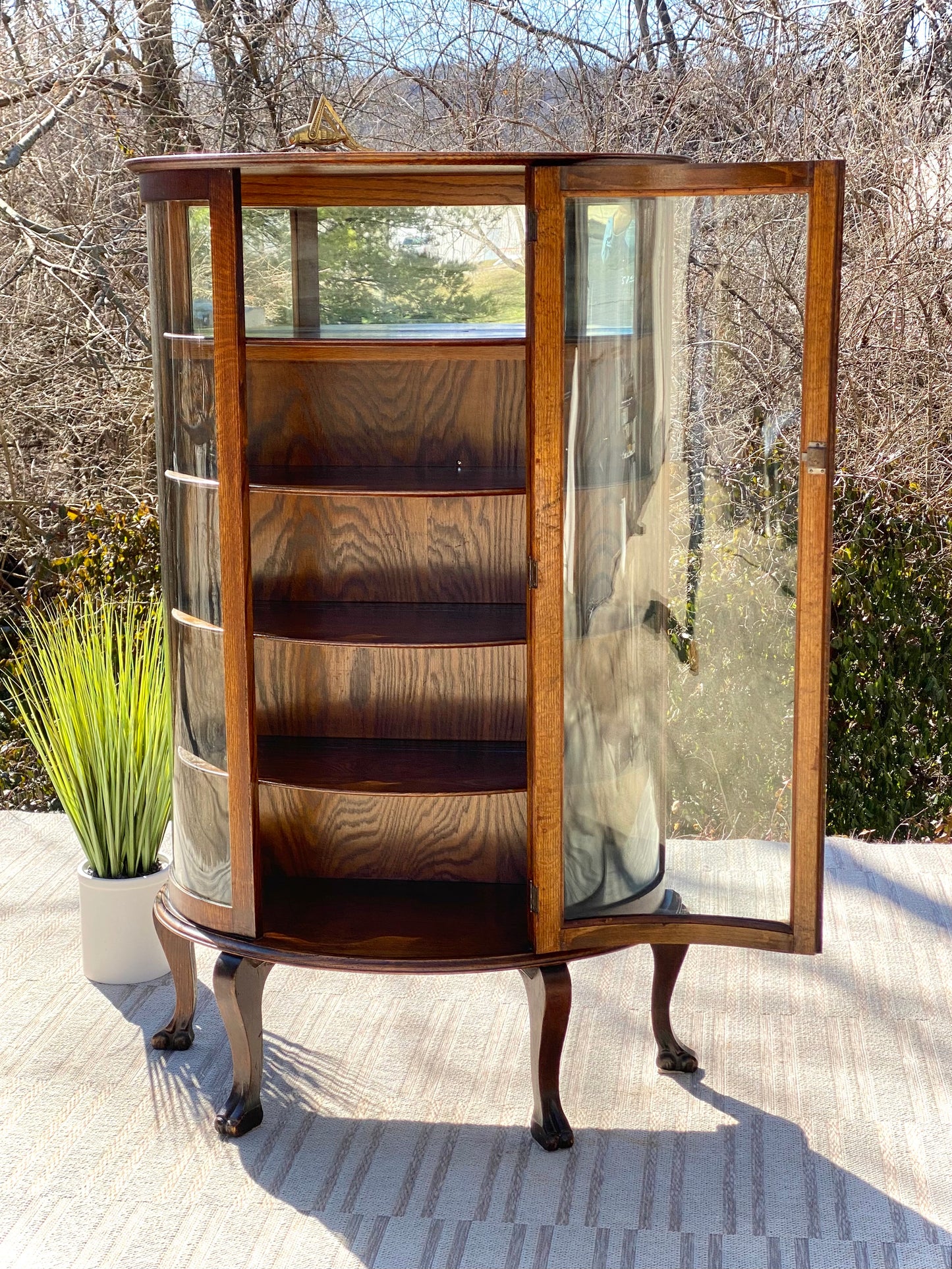 Vintage Wooden Curved Glass Display Case