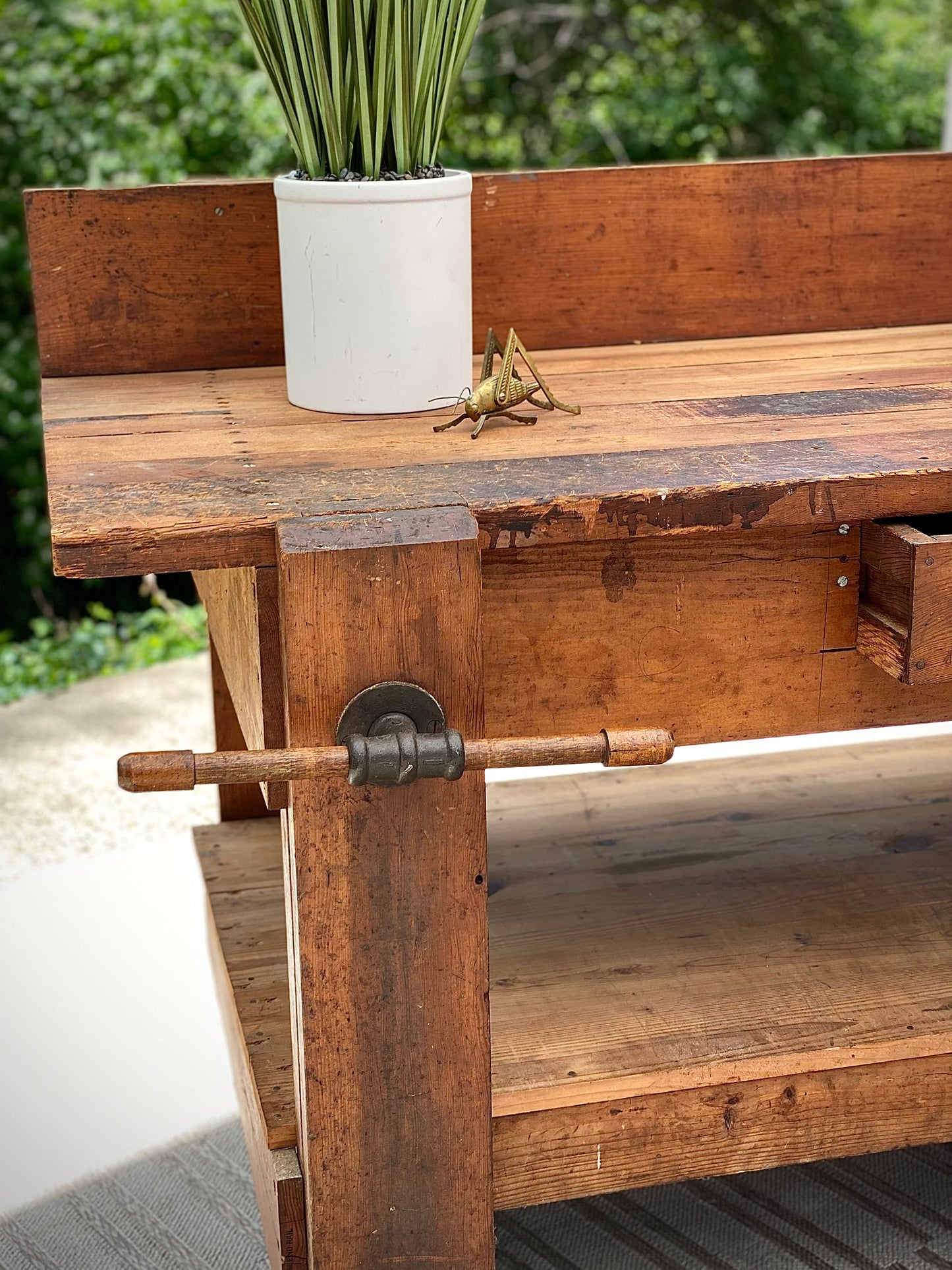 Vintage Wooden Work Bench with Vise