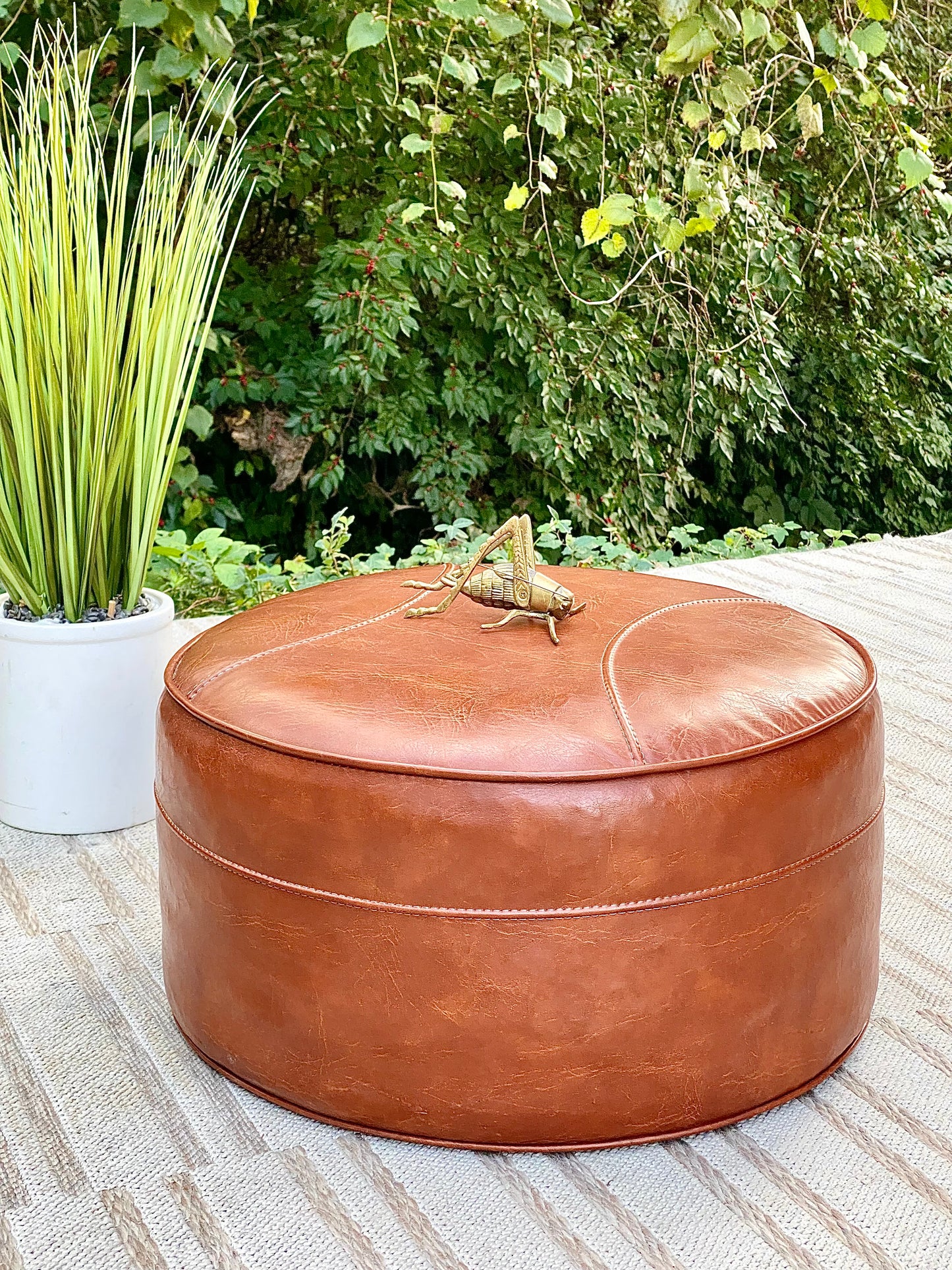 Vintage Round Leather Ottoman