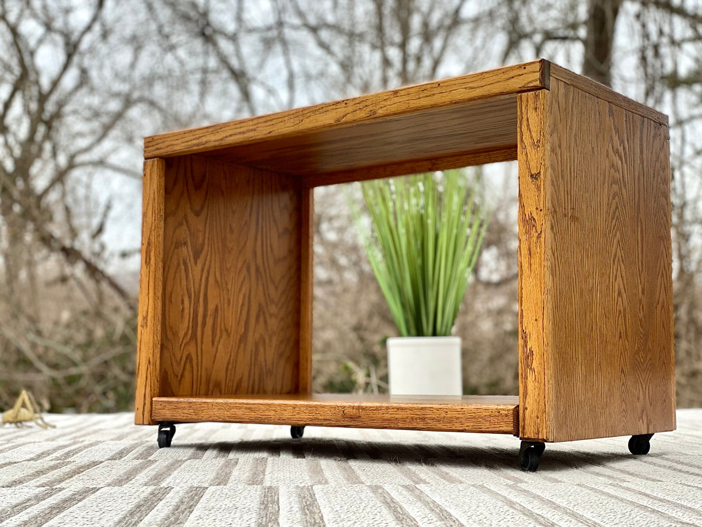 Vintage MCM Wooden Rolling Stand Side Table