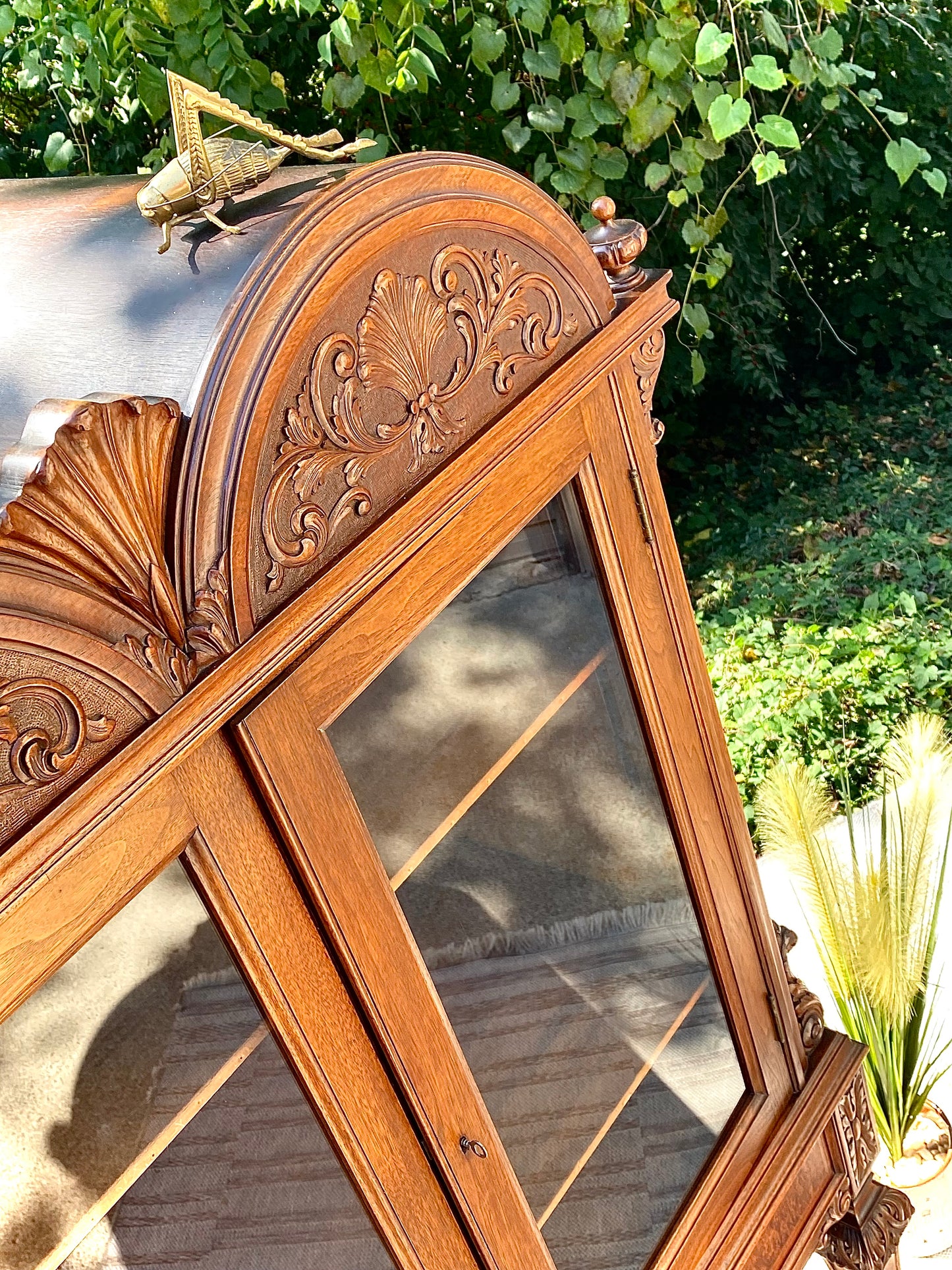 Vintage Hand Carved Wooden Display Cabinet