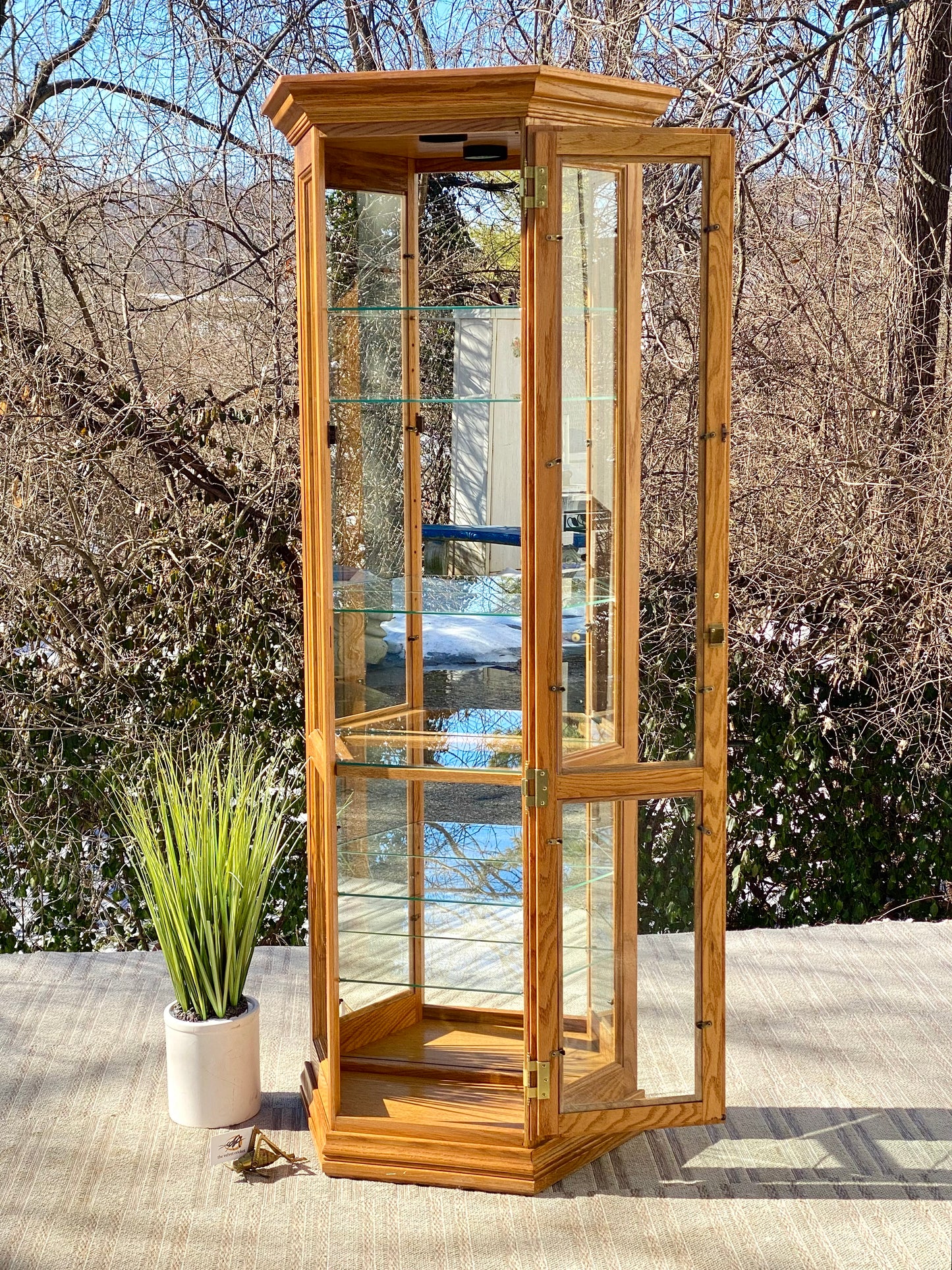 Nice Wooden Oak Tall Display Cabinet