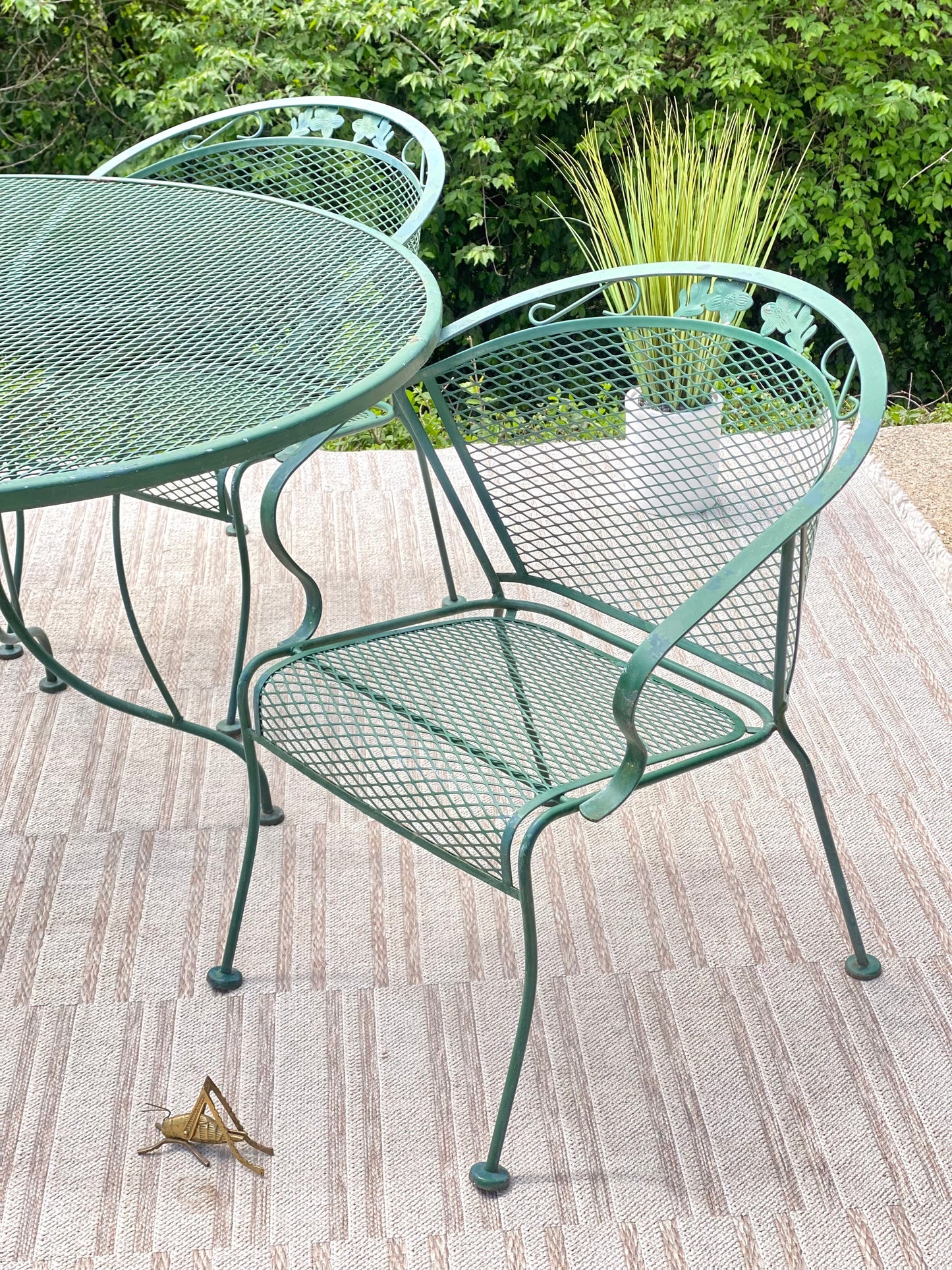 Vintage Metal Mesh Patio Table & Chairs