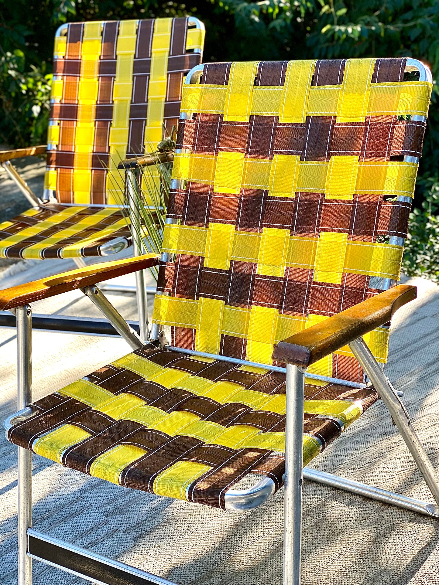 Pair of Vintage Aluminum Mesh Folding Lawn Chairs