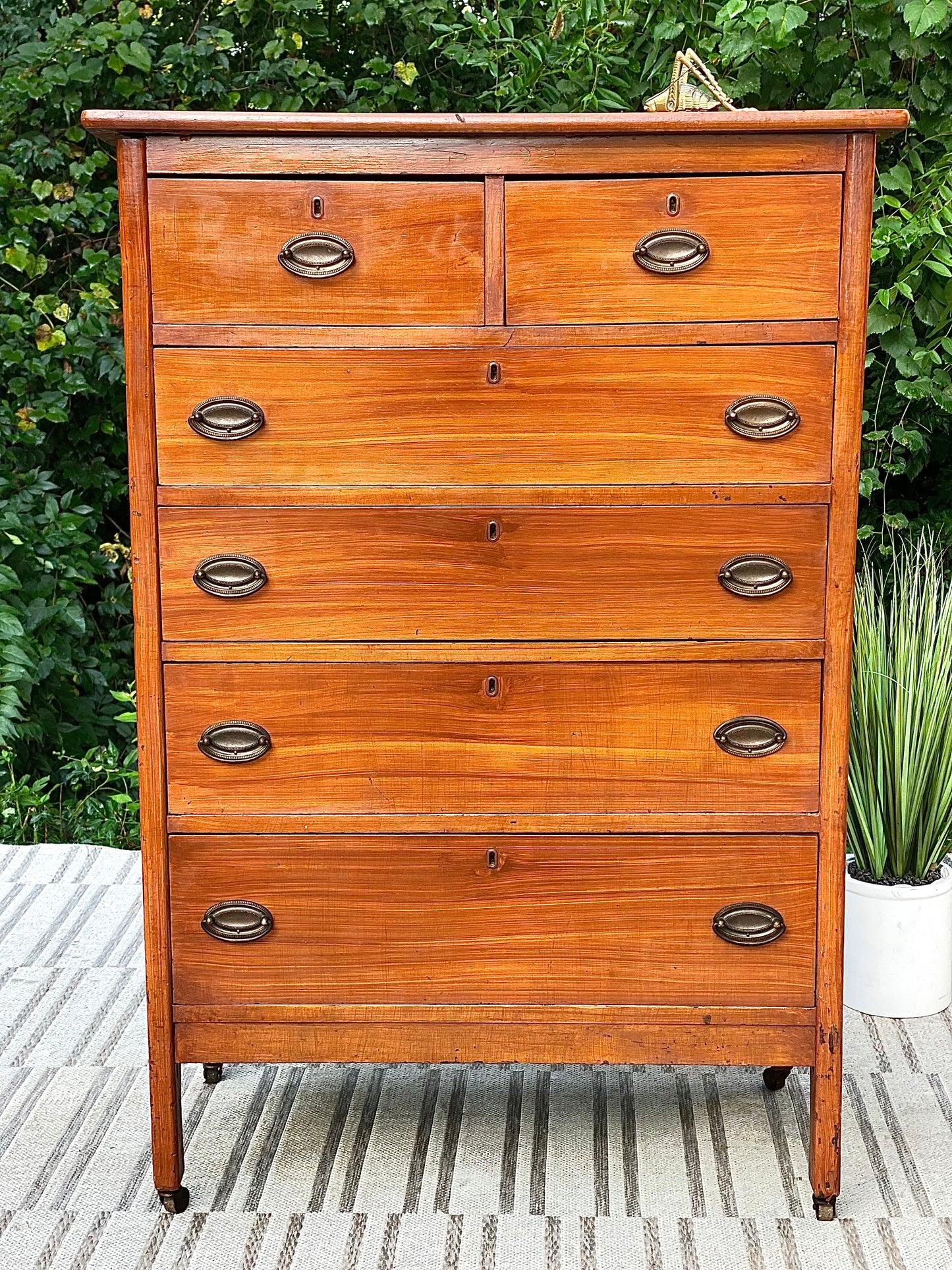 Vintage Painted 6 Drawer Highboy Dresser