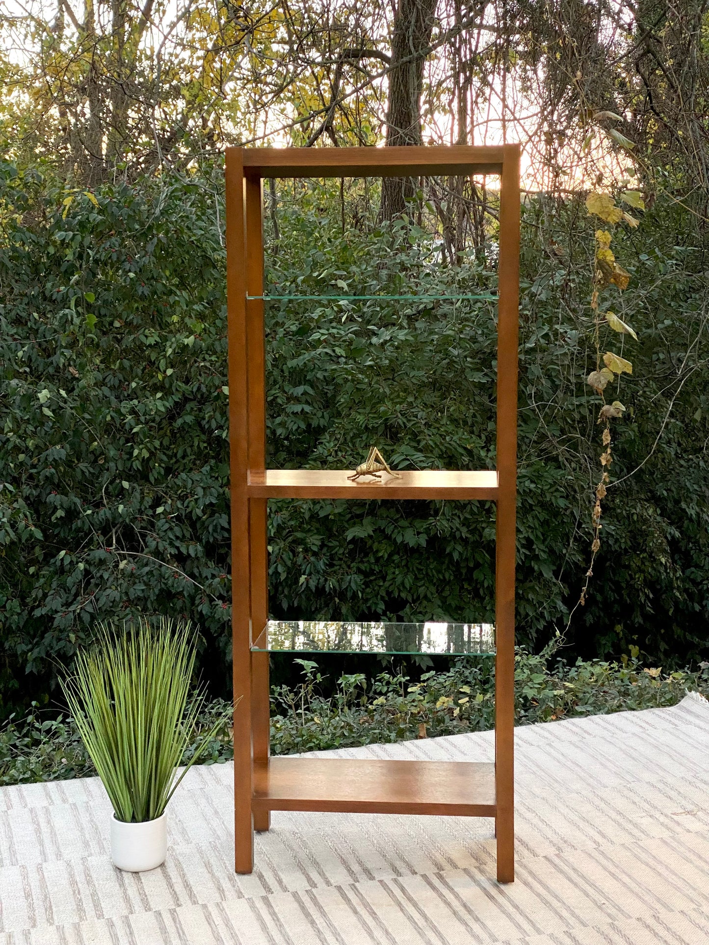 Vintage Wooden Glass 3 Tier Display Shelf