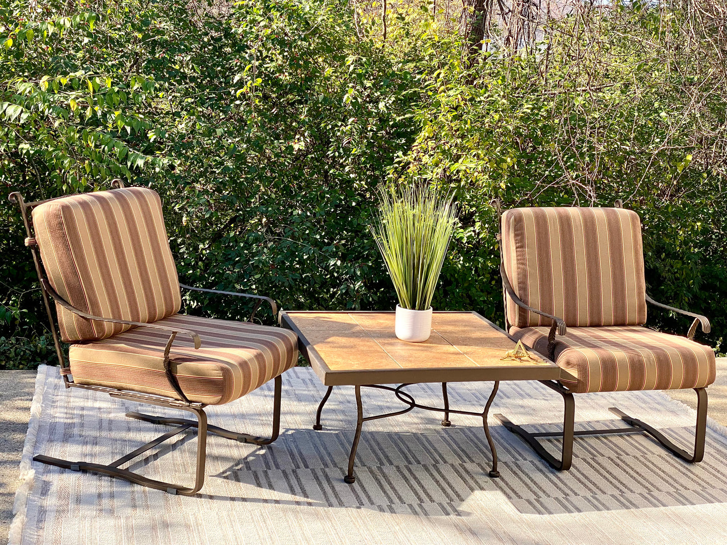 Nice Pair of Iron Indoor Outdoor Chairs & Table