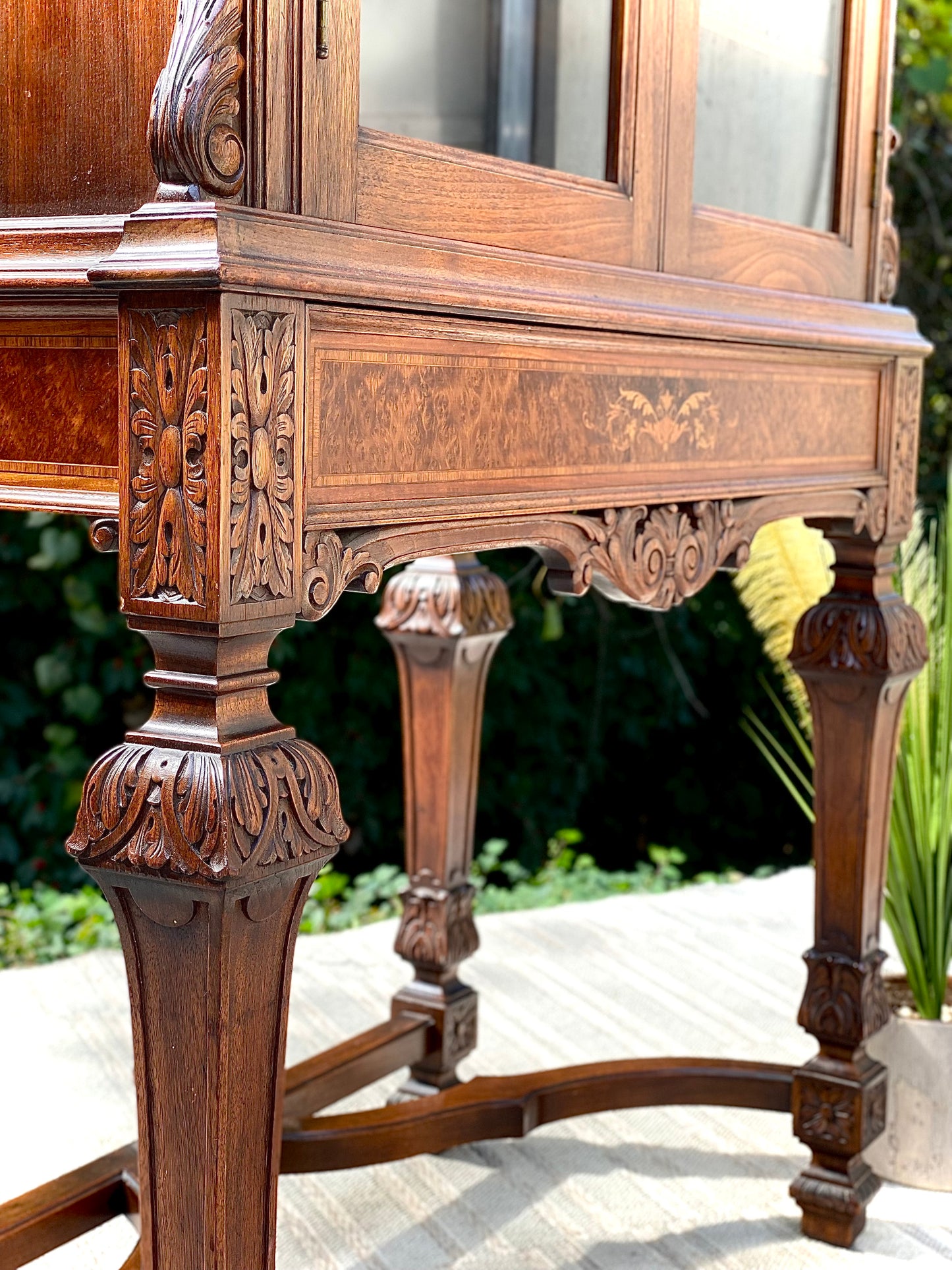 Vintage Hand Carved Wooden Display Cabinet