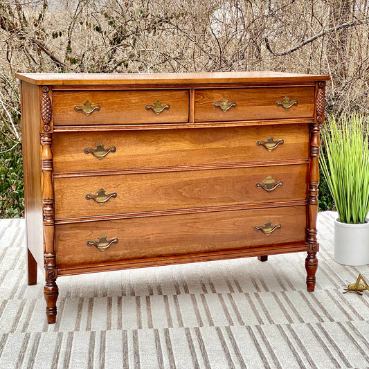 Vintage Cherry 5 Drawer Dresser