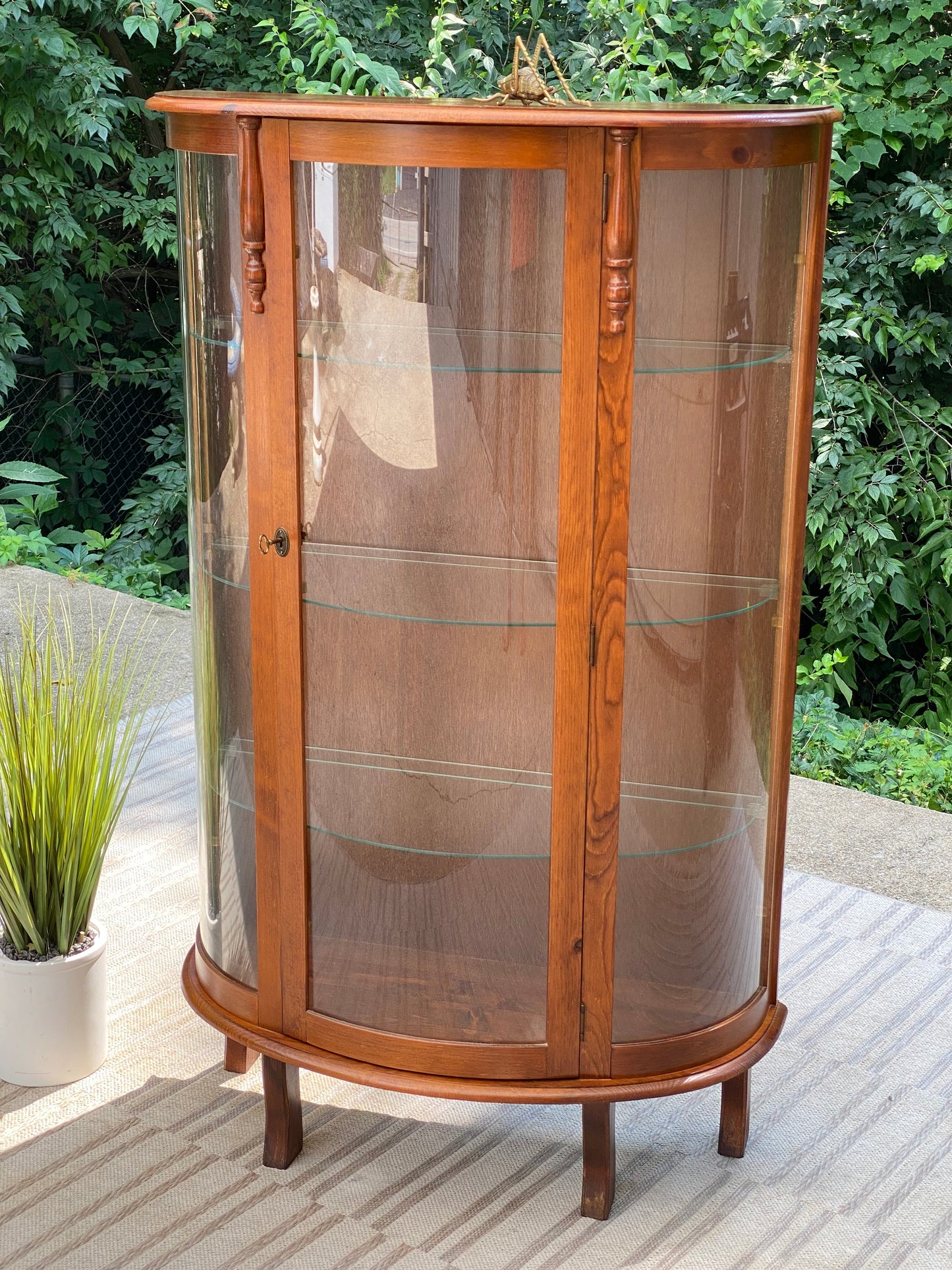 Vintage Curved Glass Curio Display Cabinet