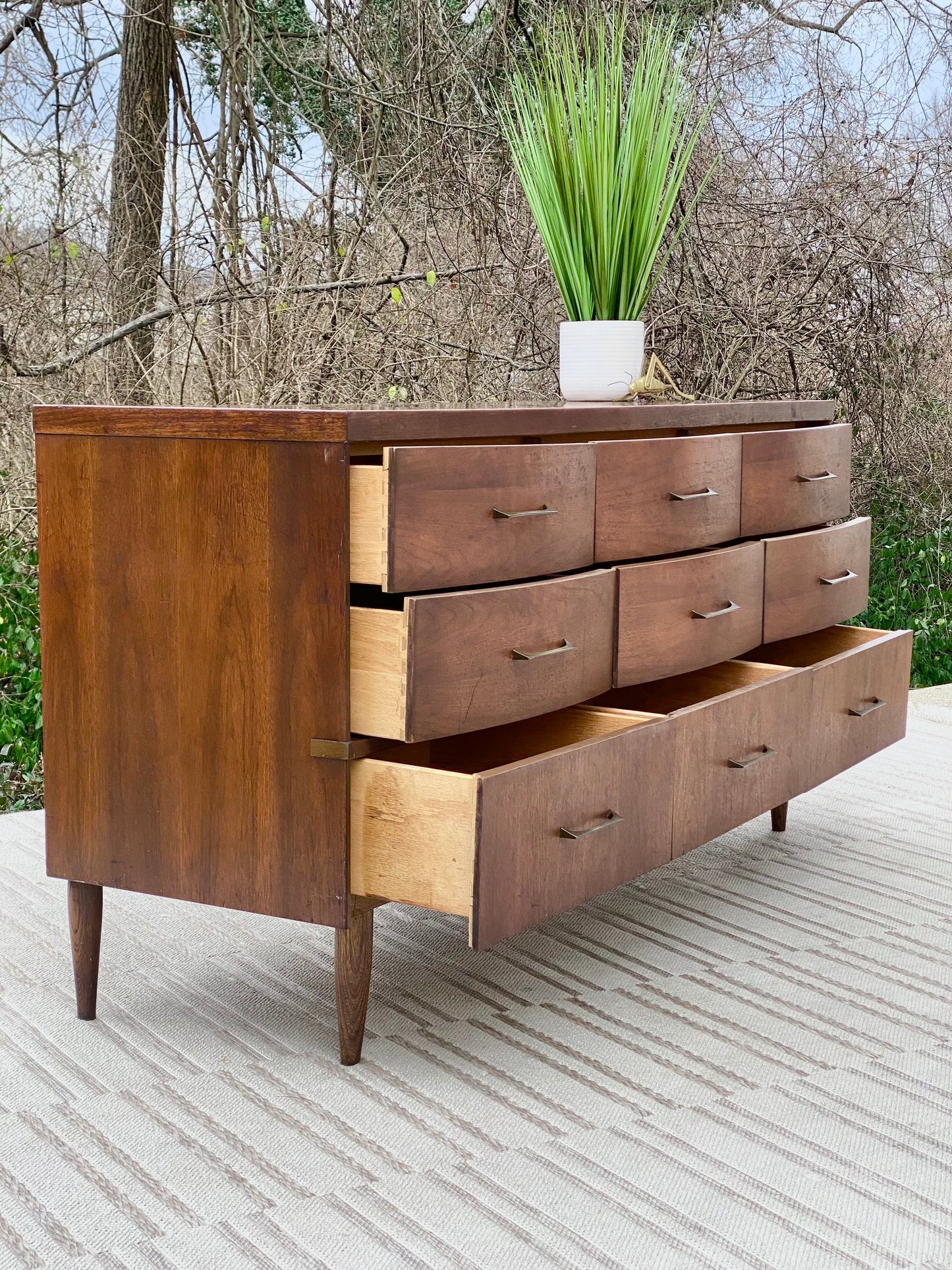 Vintage MCM Bassett 9 Drawer Lowboy Dresser