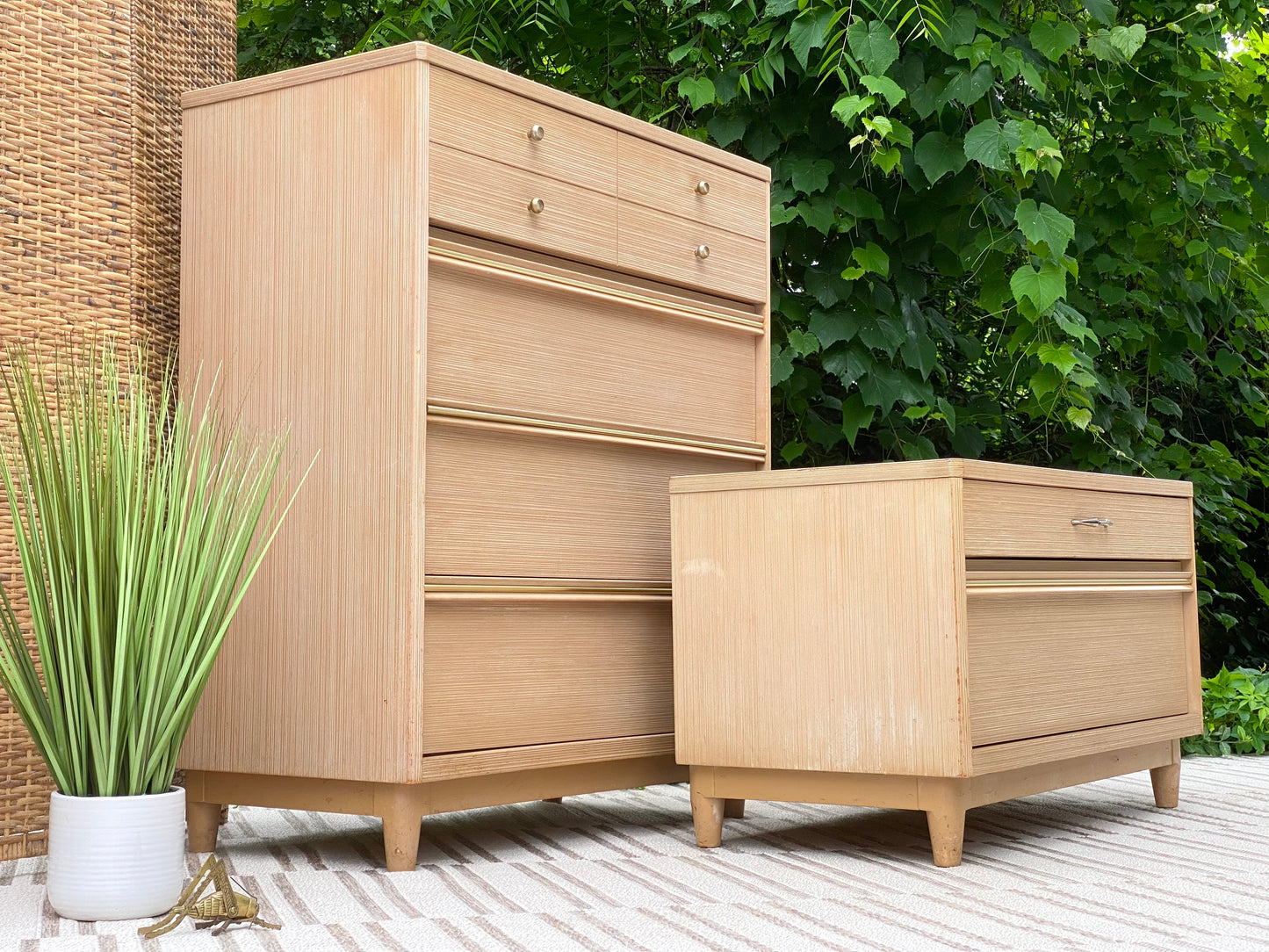 Vintage MCM Kroehler Highboy Dresser and Night Stand