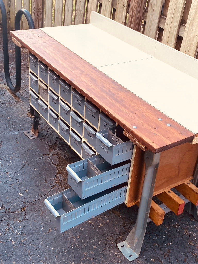 Vintage Industrial 24 Drawer Work Bench