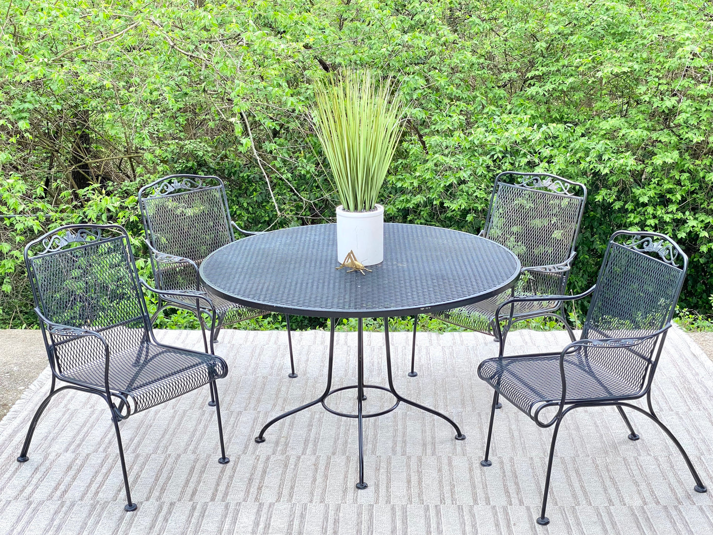 Vintage Woodard Style Black Iron Outdoor Patio Set