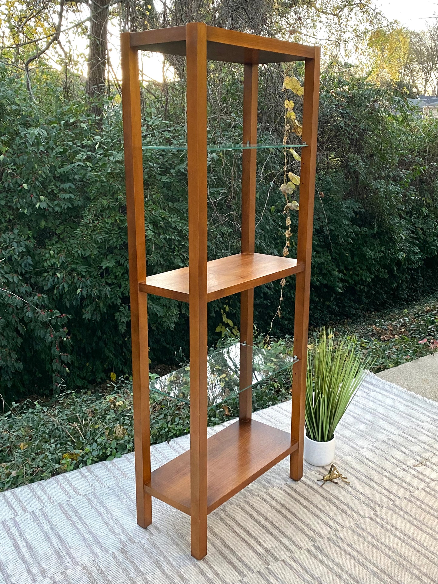 Vintage Wooden Glass 3 Tier Display Shelf