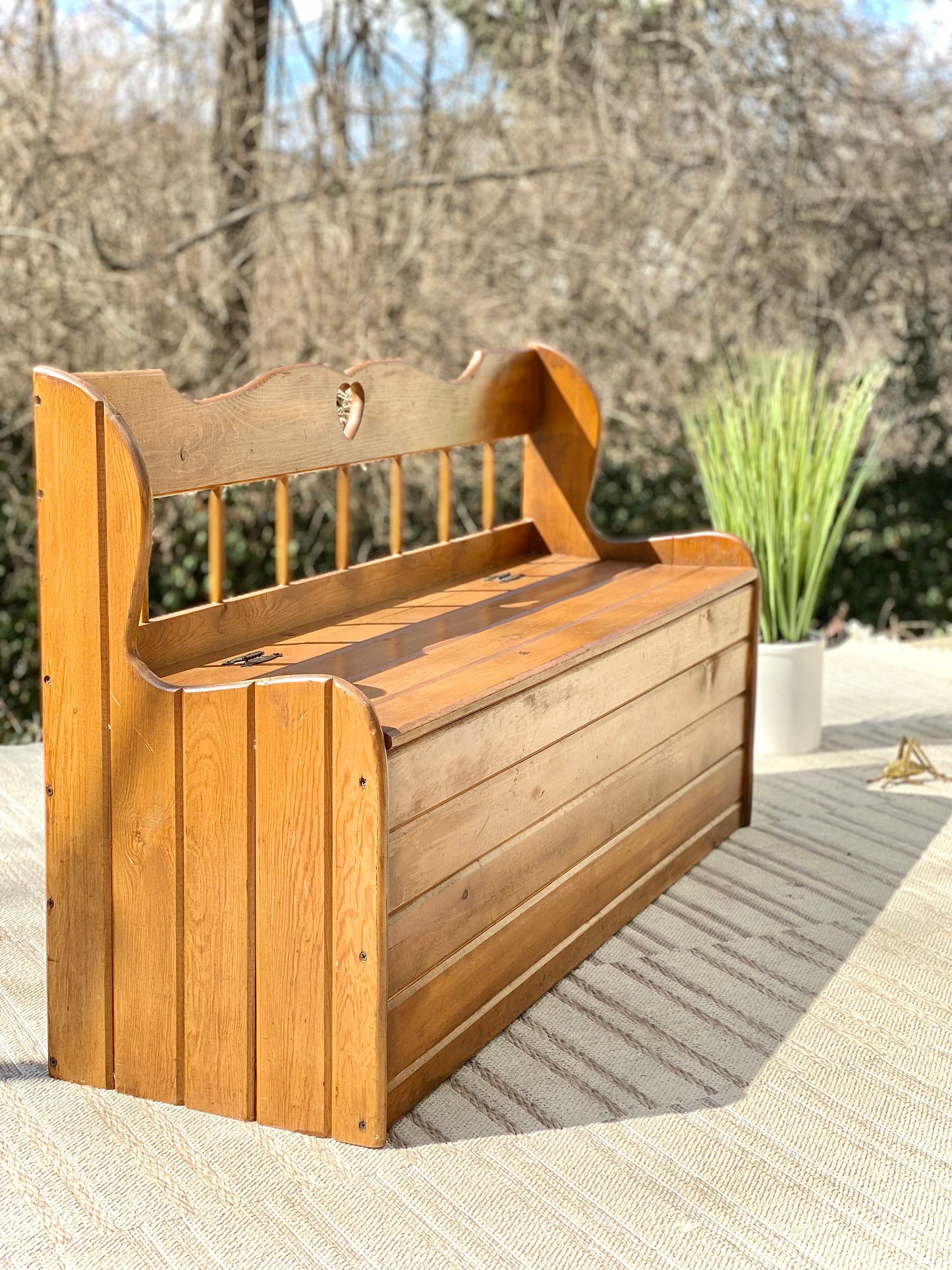 Vintage Pine Storage Bench Toy Chest