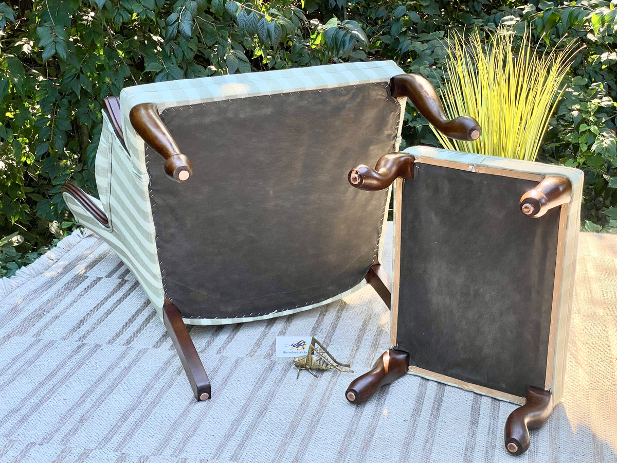Upholstered Striped Wingback Occasional Chair & Ottoman