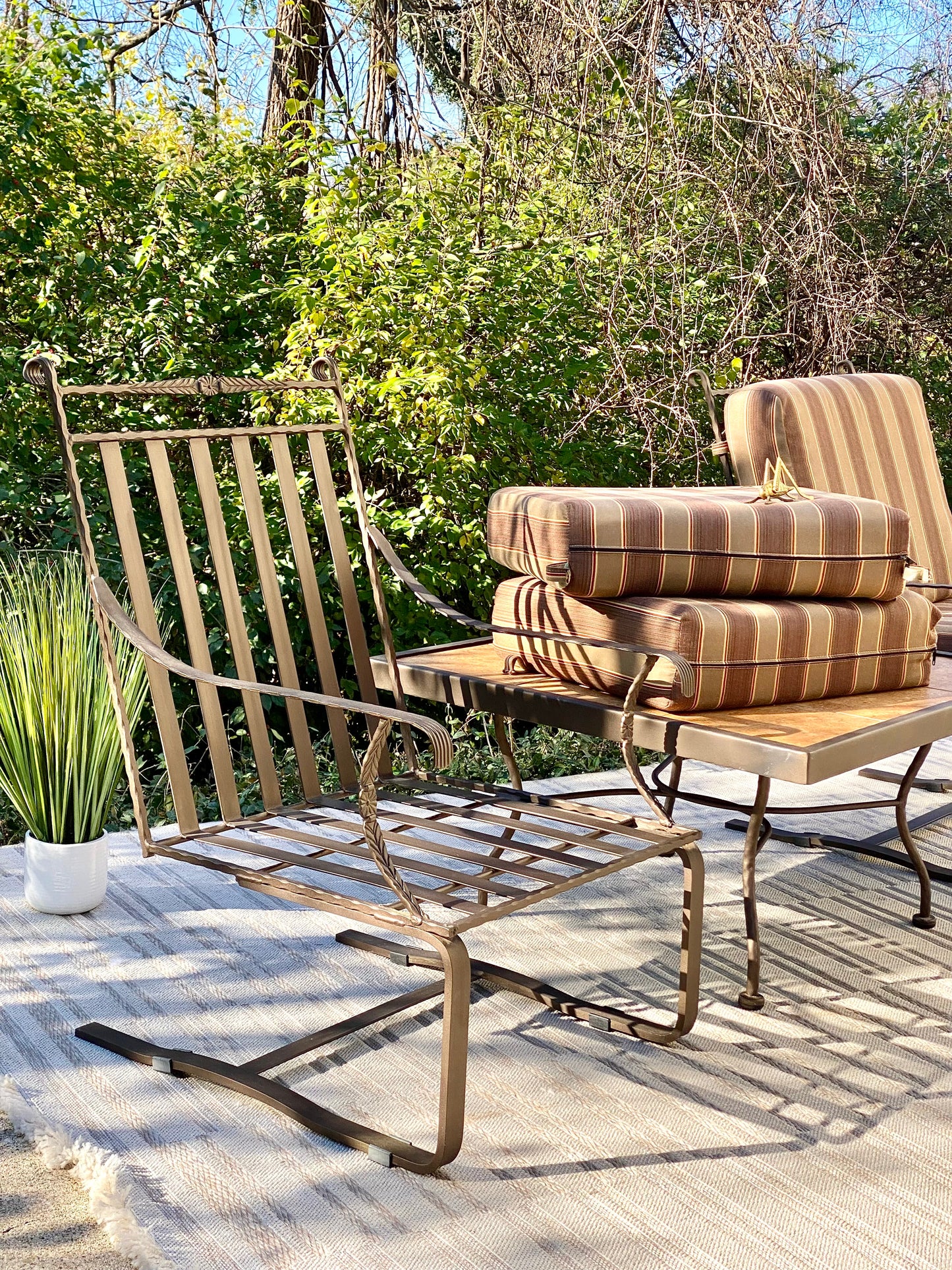Nice Pair of Iron Indoor Outdoor Chairs & Table