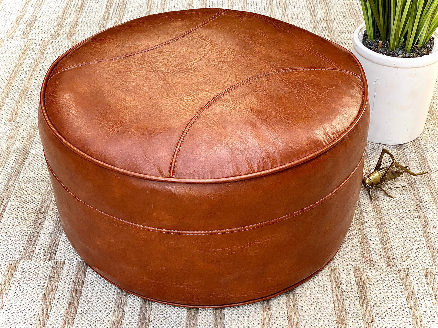 Vintage Round Leather Ottoman