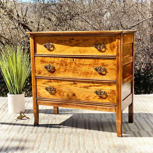 Vintage Oak 3 Drawer Accent Dresser
