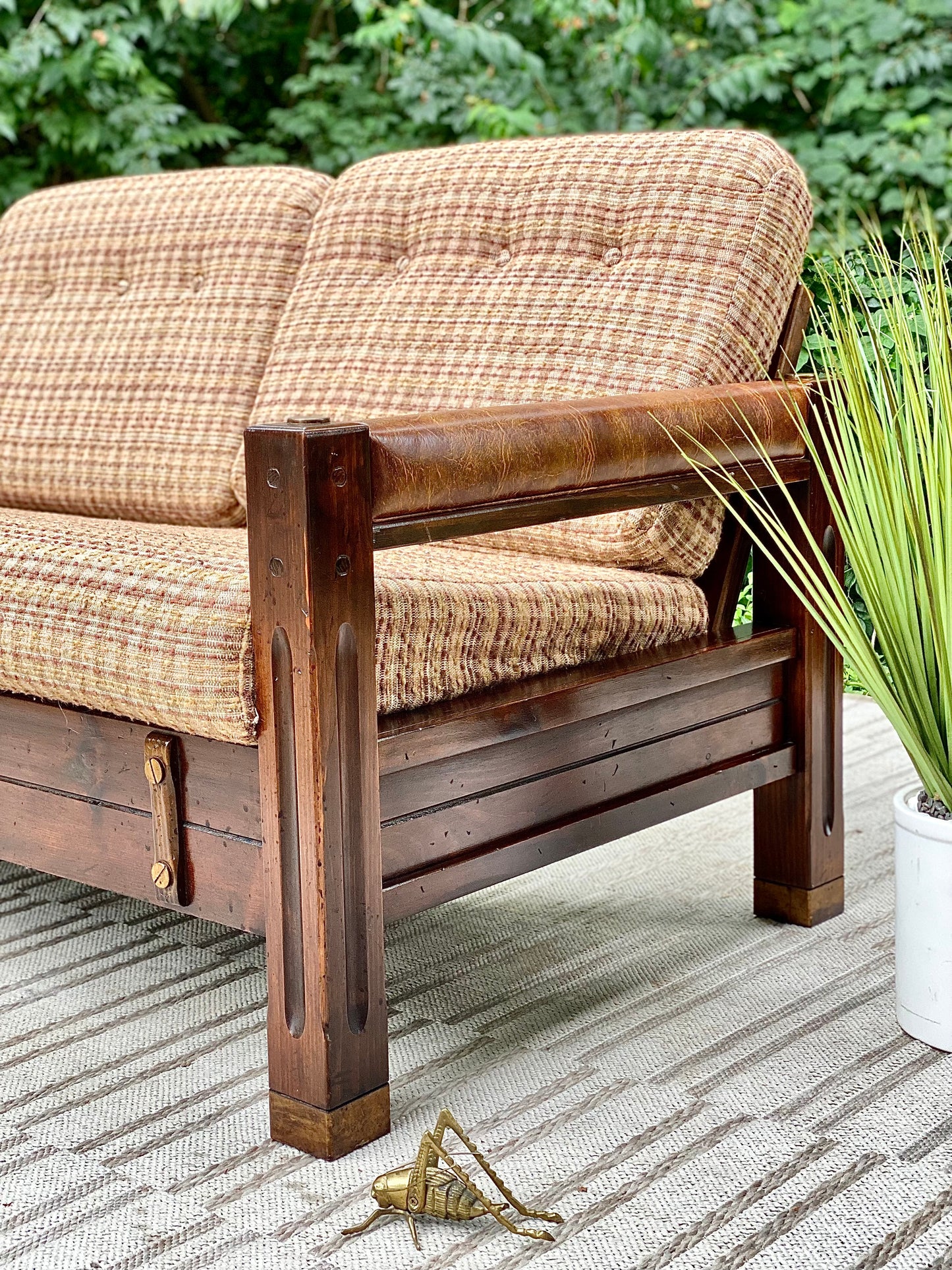 Vintage Upholstered Pine Loveseat