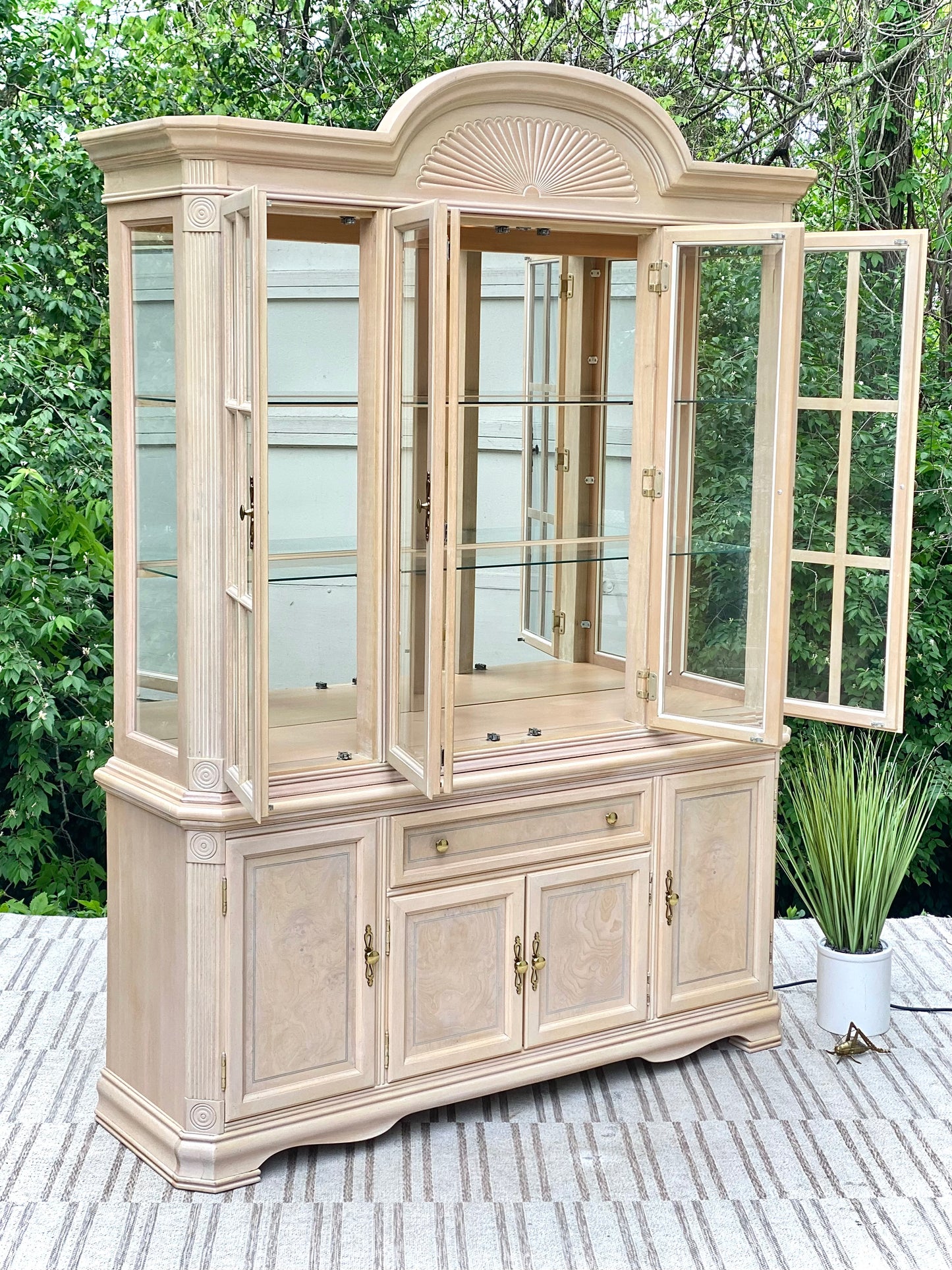 Lighted 2 Piece Wood & Glass Hutch