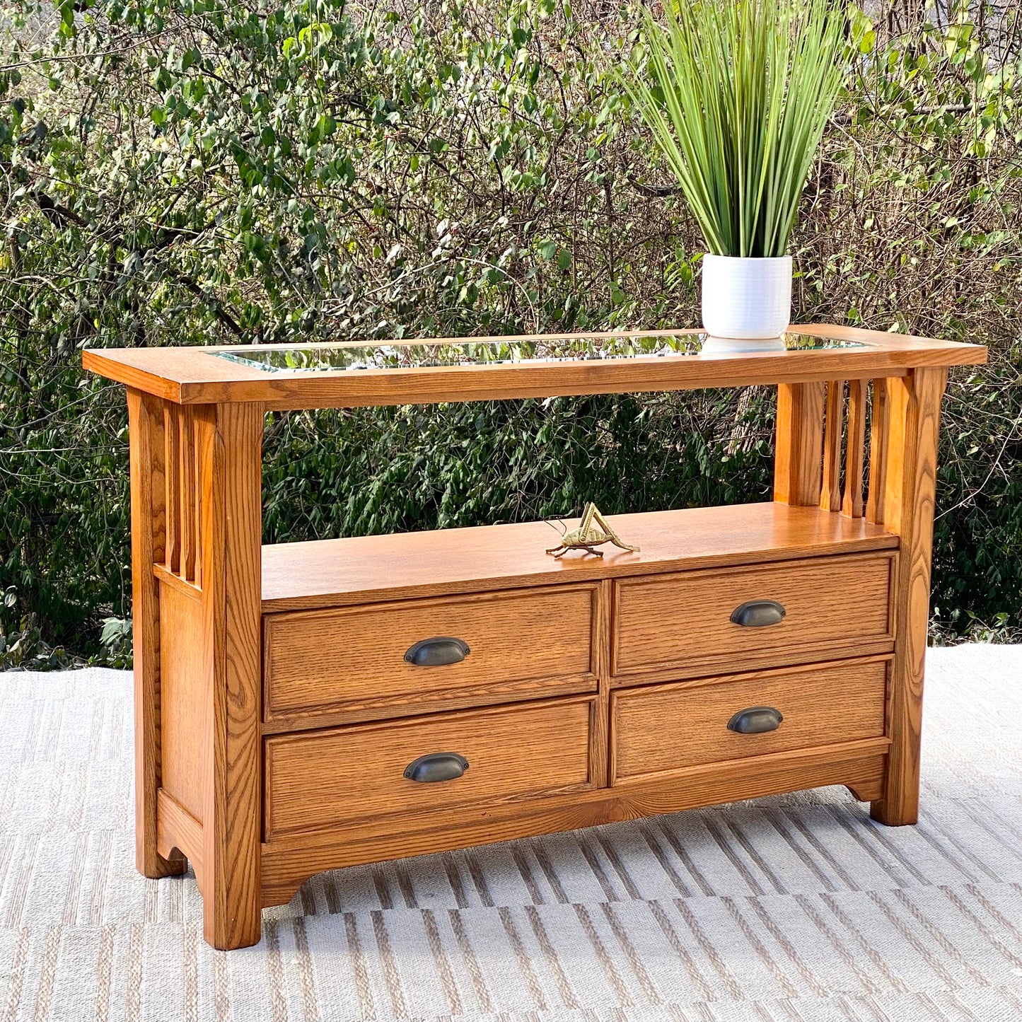 Nice Modern Oak Glass Top Sofa Hallway Table