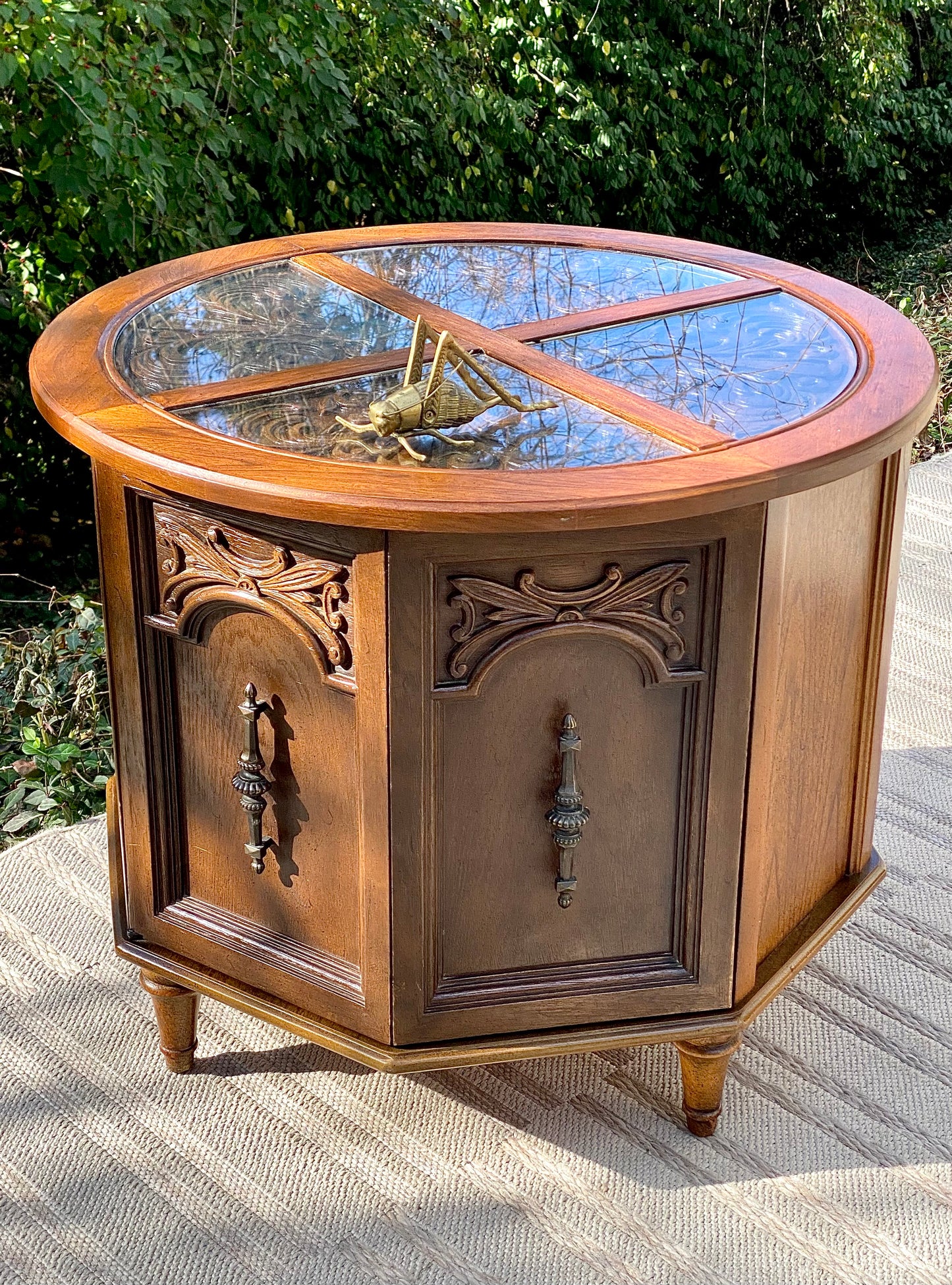 Vintage Round Wooden Glass Top Side Table