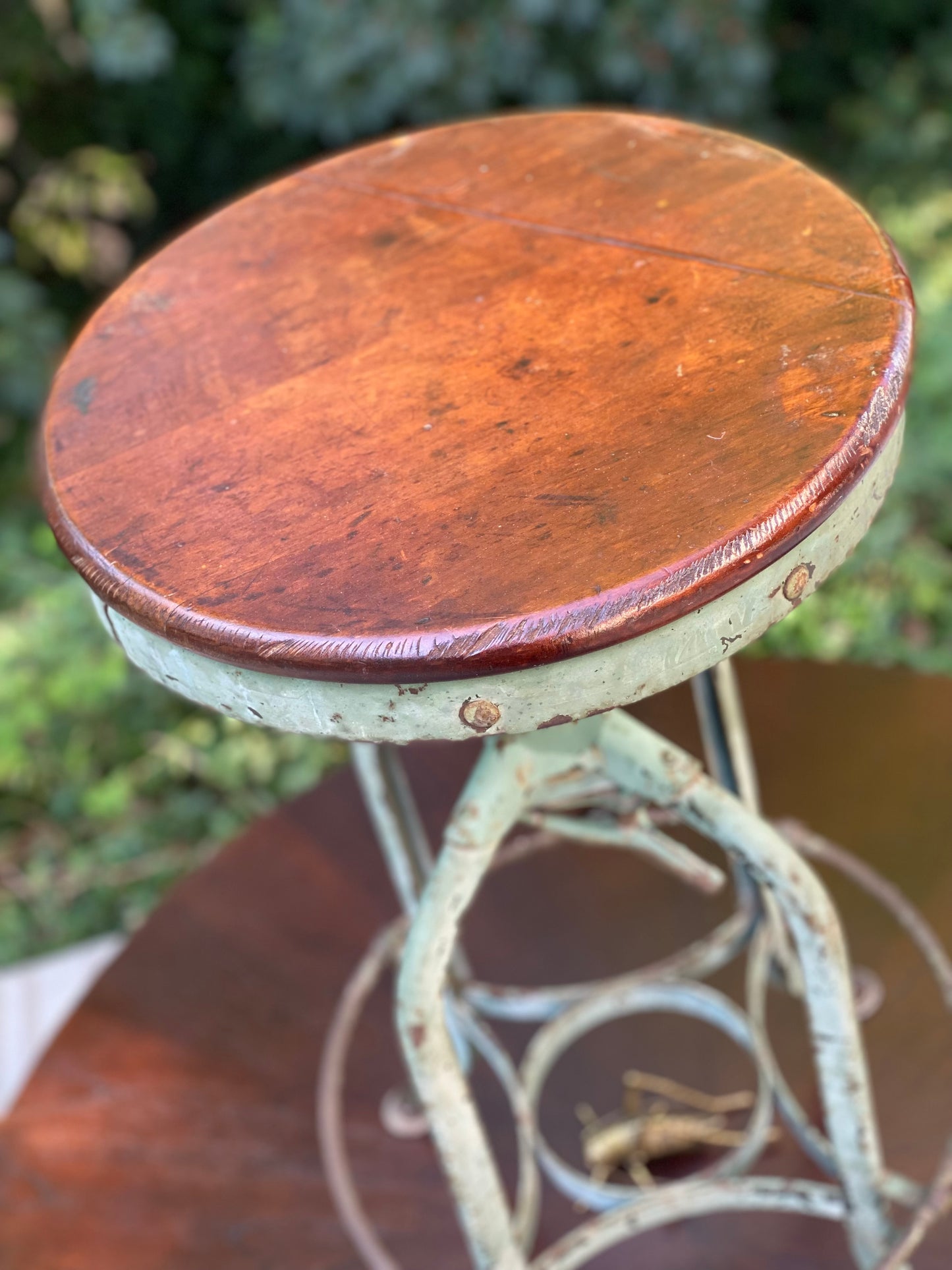 Vintage Industrial Metal & Wood Bench Stool