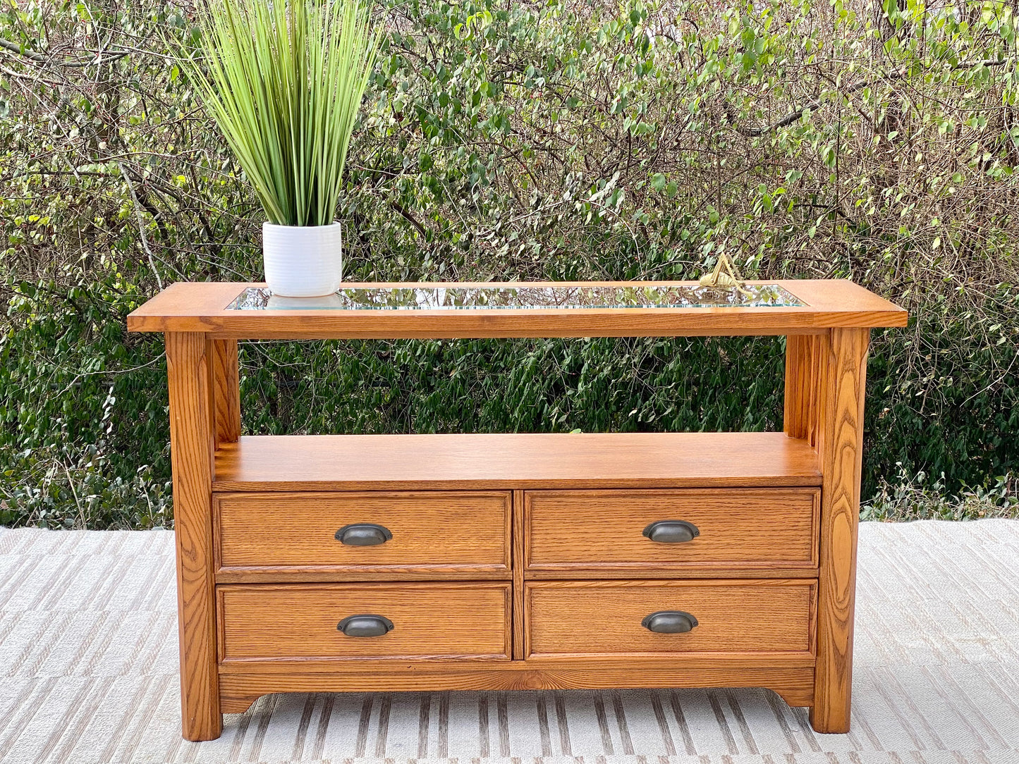 Nice Modern Oak Glass Top Sofa Hallway Table