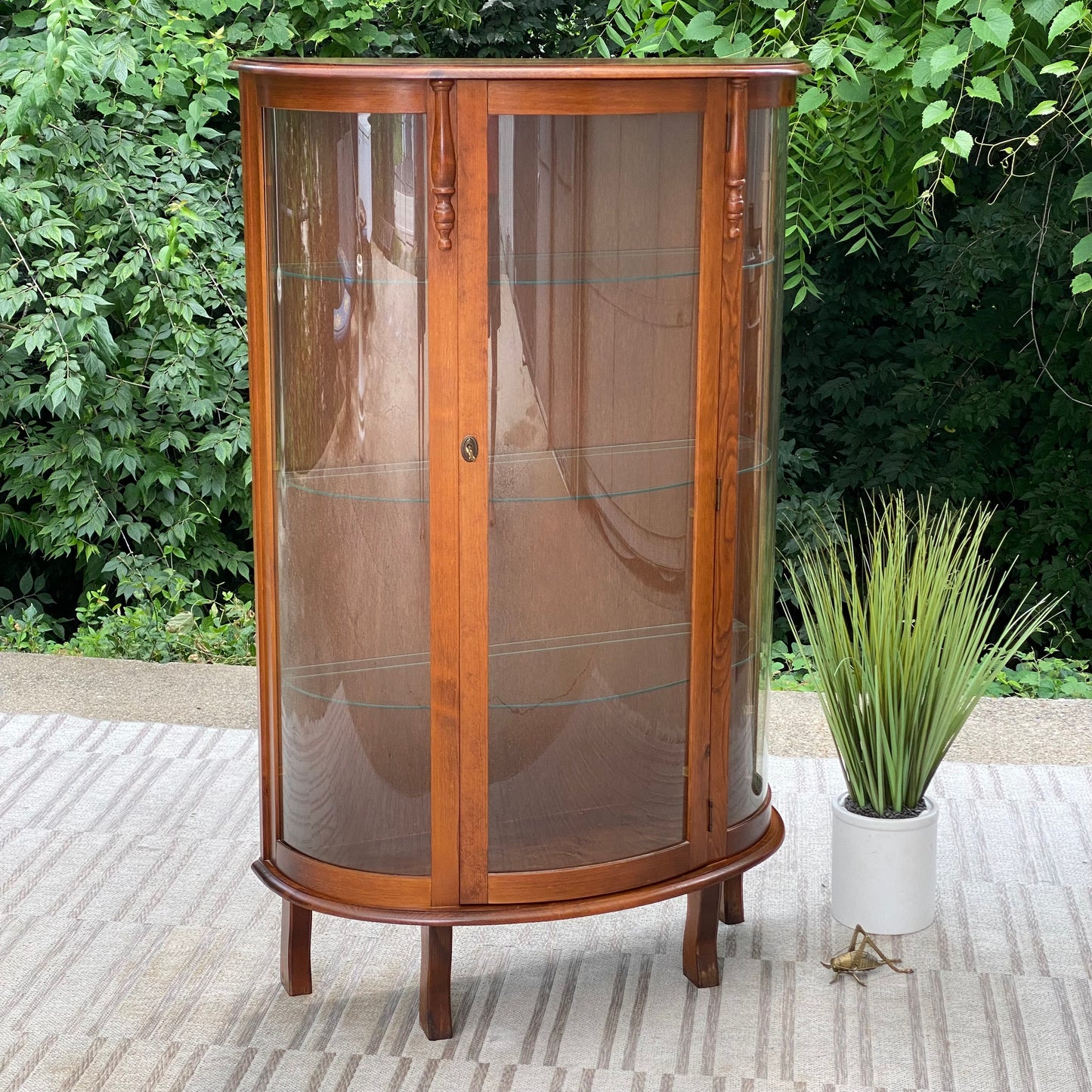 Vintage Curved Glass Curio Display Cabinet