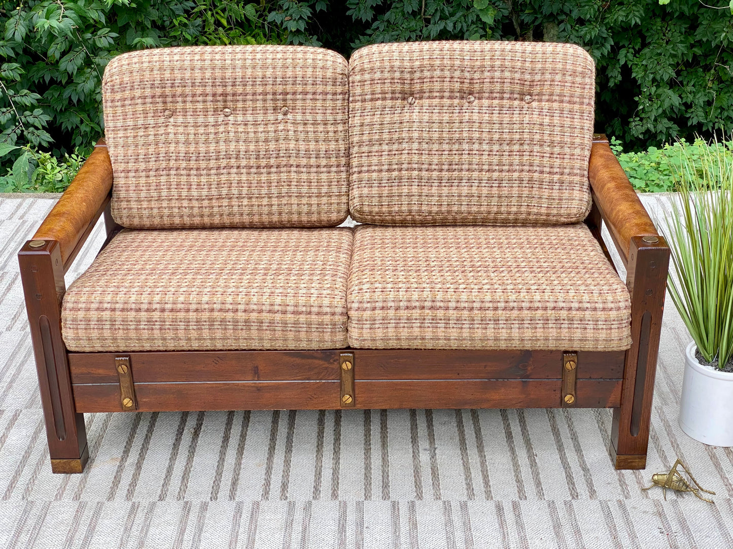 Vintage Upholstered Pine Loveseat