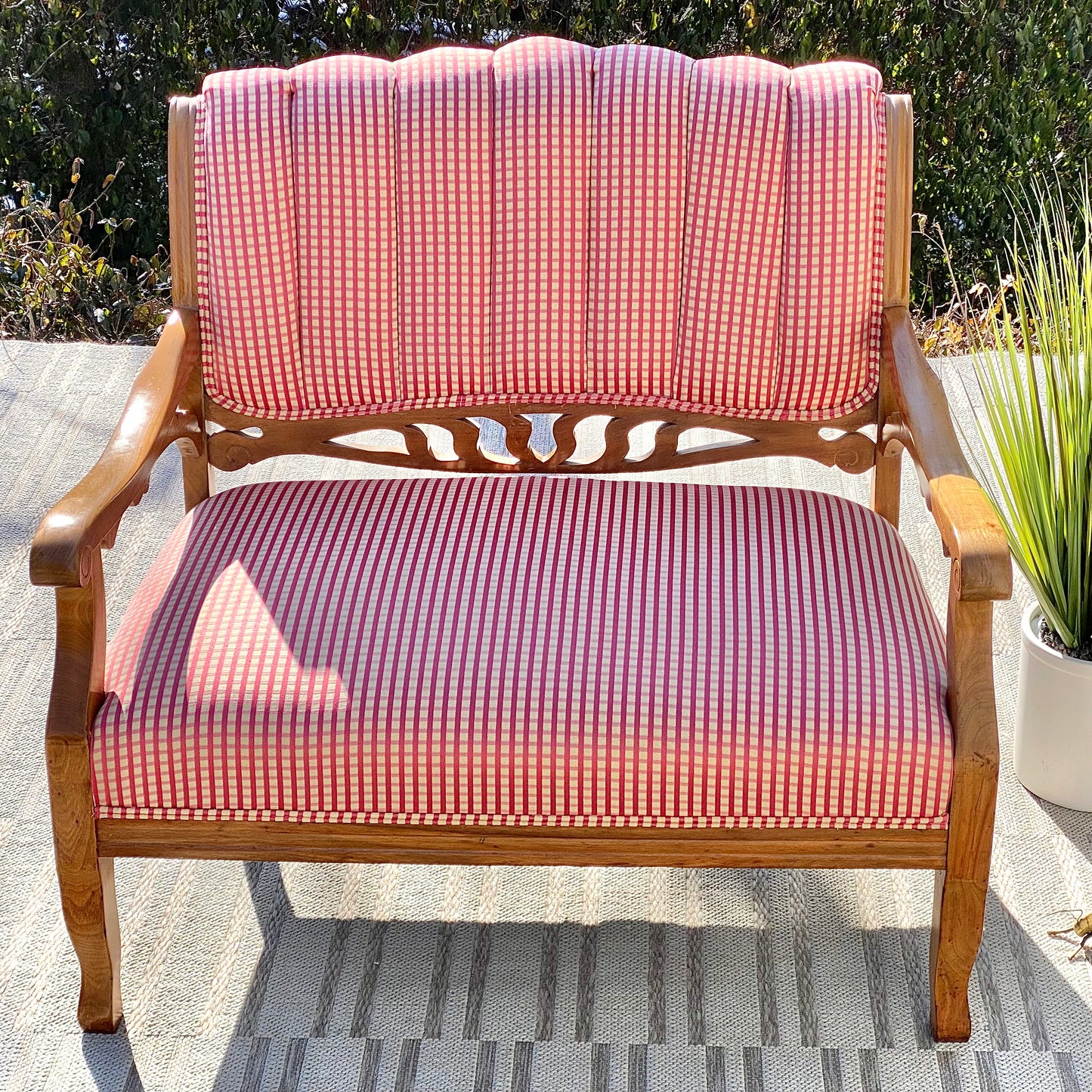 Vinage Wooden Upholstered Settee Bench