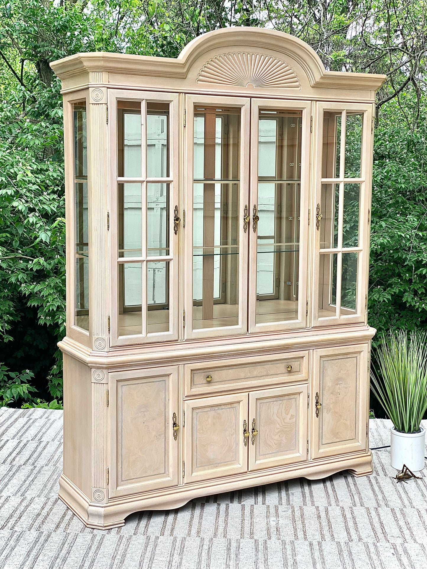 Lighted 2 Piece Wood & Glass Hutch